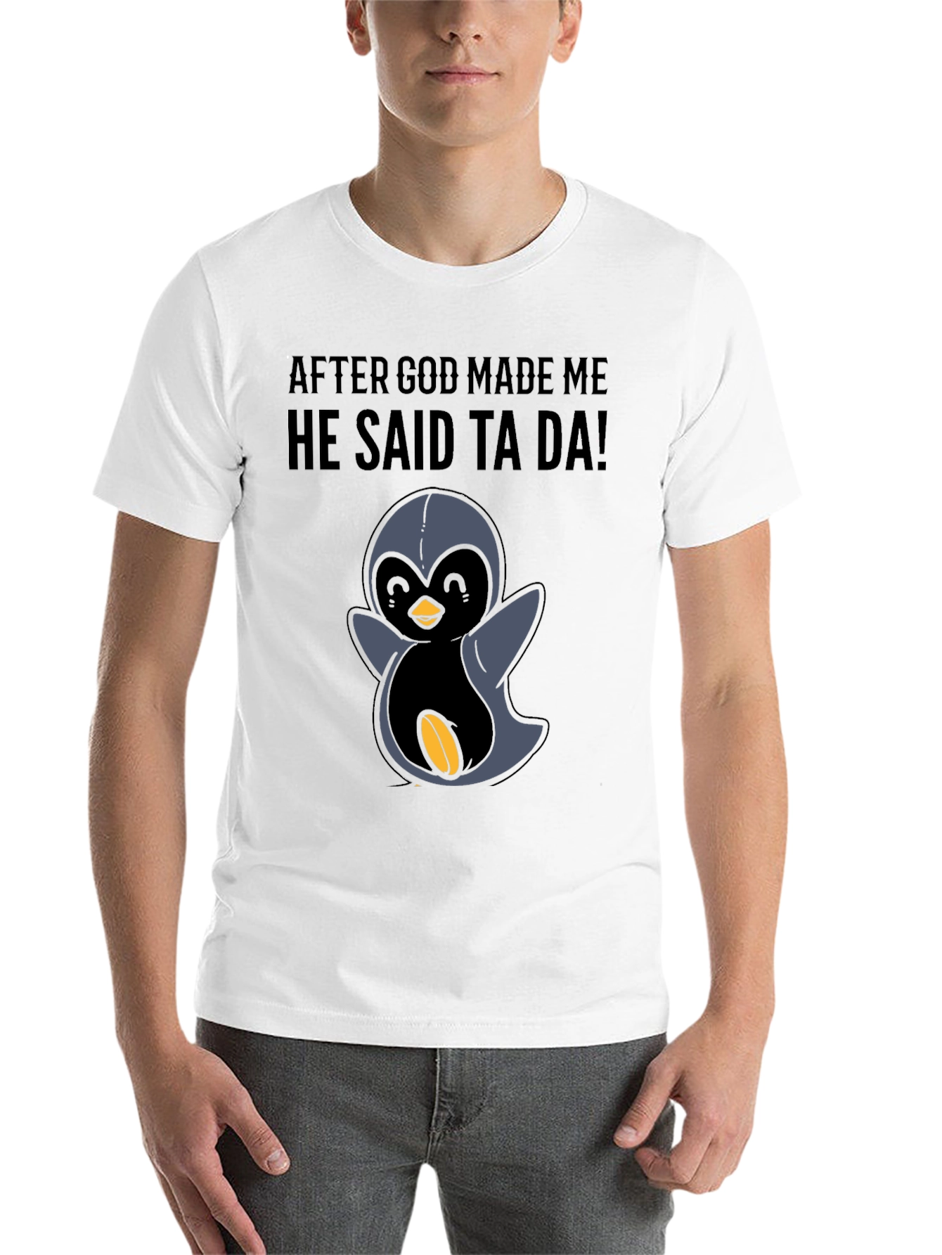 Black Funny Penguin T-Shirt - 'After God Made Me' view 14