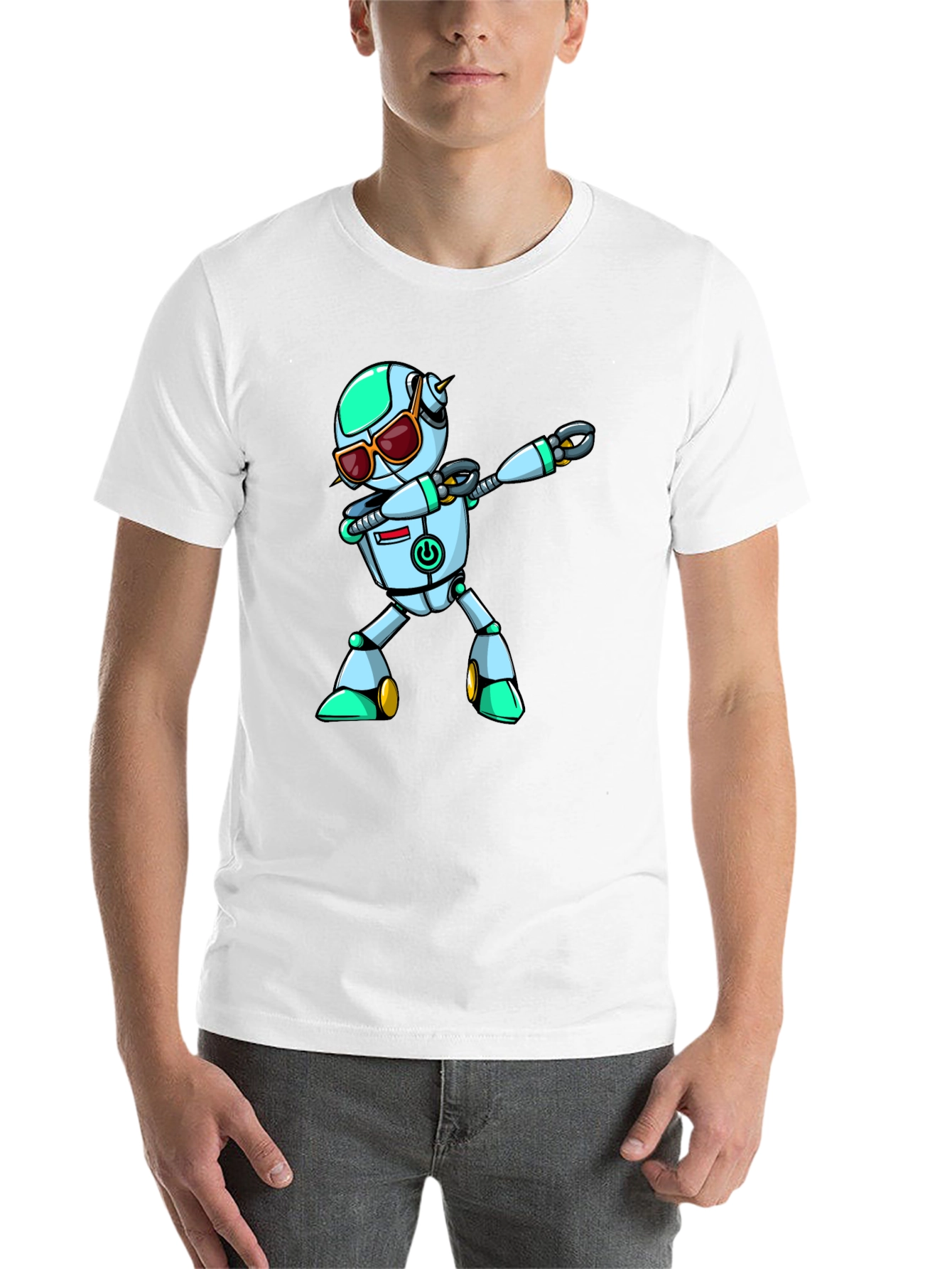 Black Dabbing Robot Graphic Tee - Cool Sci-Fi T-Shirt view 14
