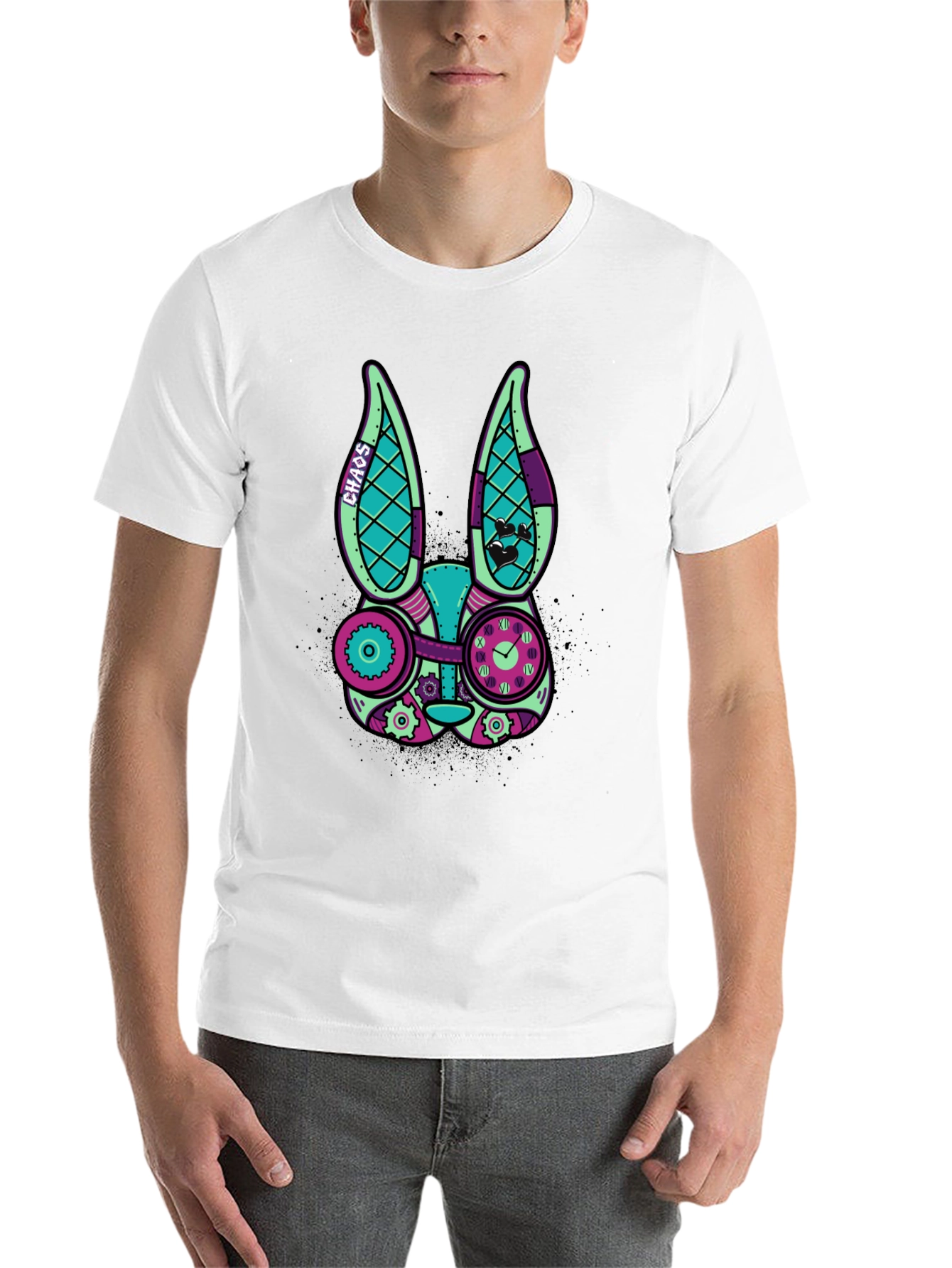 Black Steampunk Rabbit Graphic T-Shirt view 14