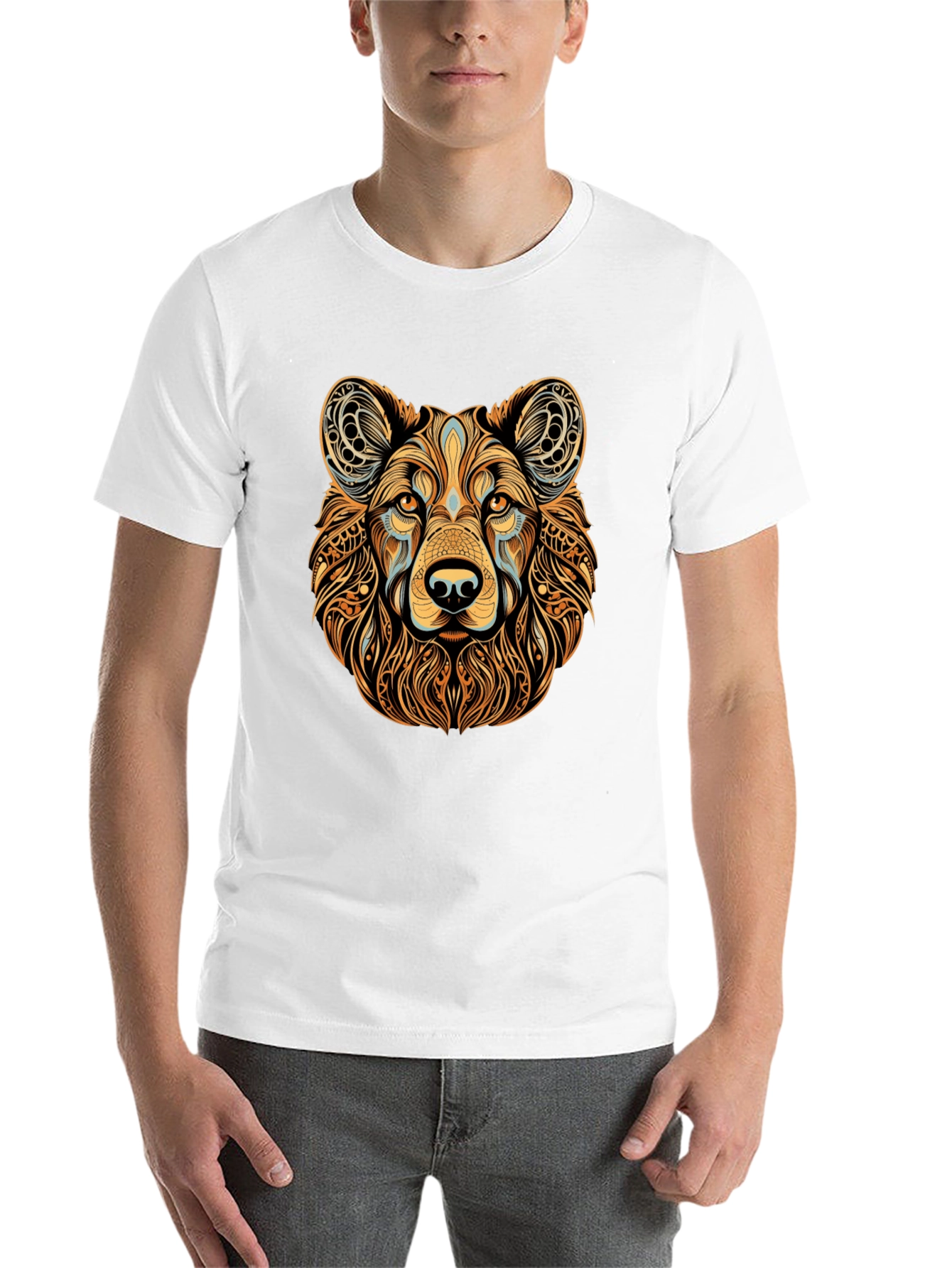 Black Tribal Bear Graphic Black T-Shirt view 14