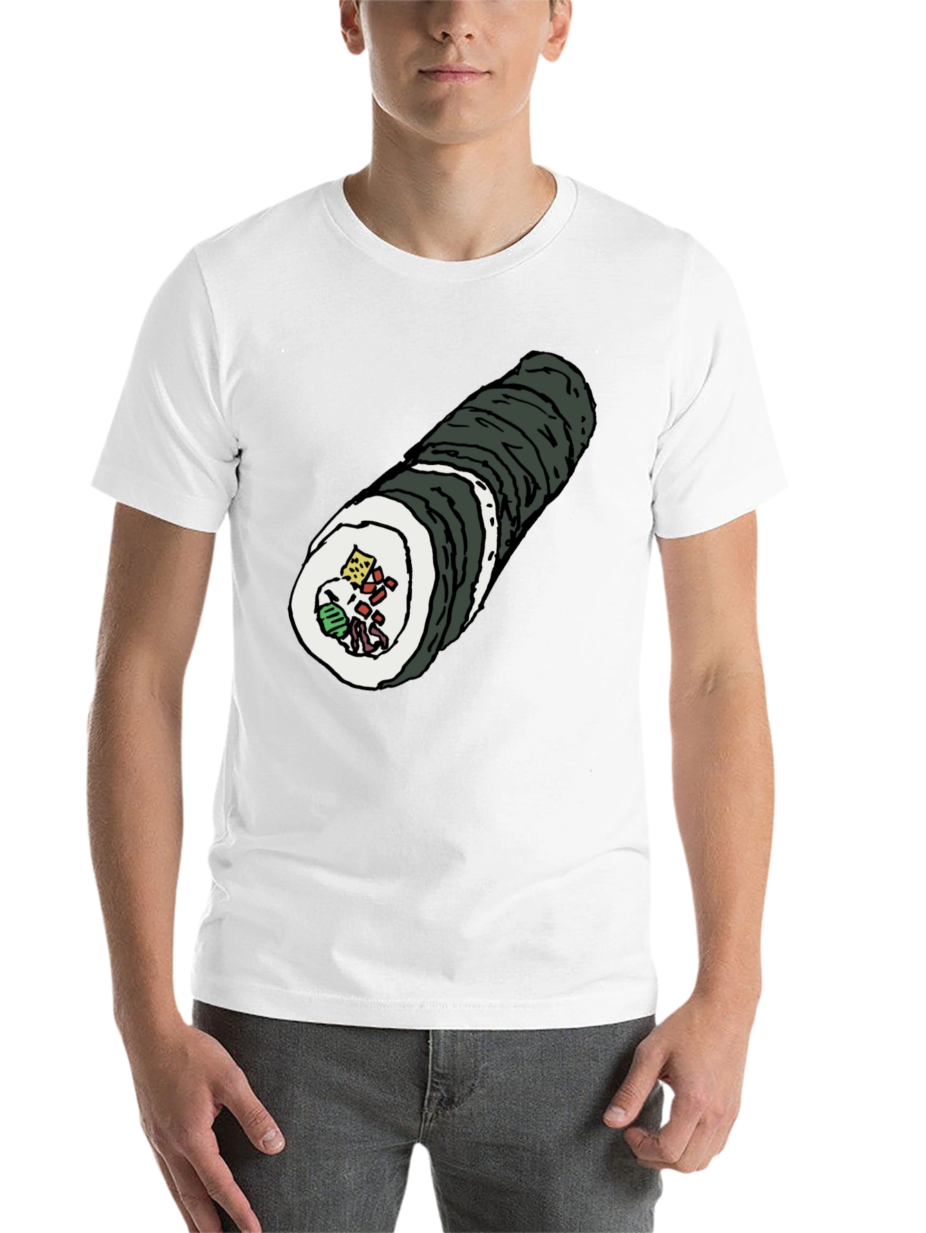 Black Sushi Roll Graphic Tee - Black Cotton T-Shirt view 14