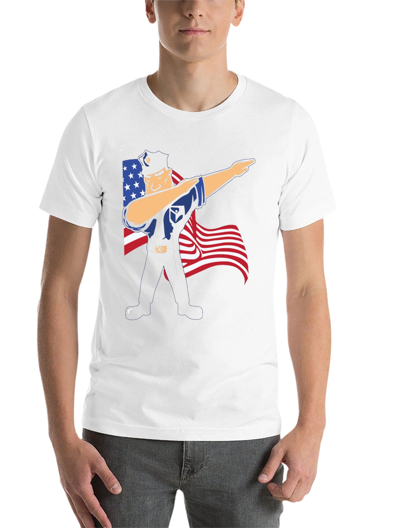 Black Police Officer Dabbing USA Flag Patriotic T-Shirt view 14