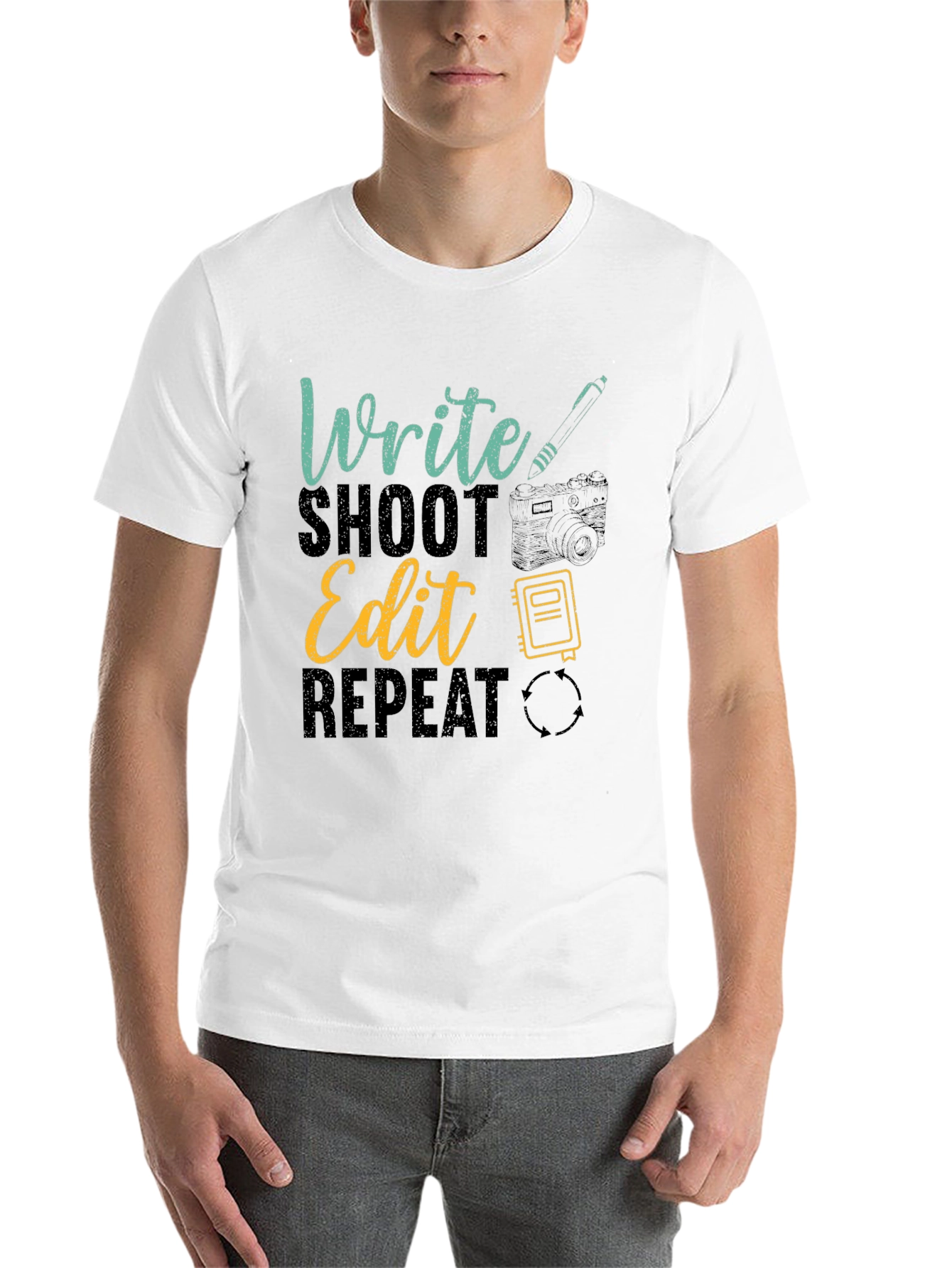 Black Write Shoot Edit Repeat Graphic T-Shirt view 14