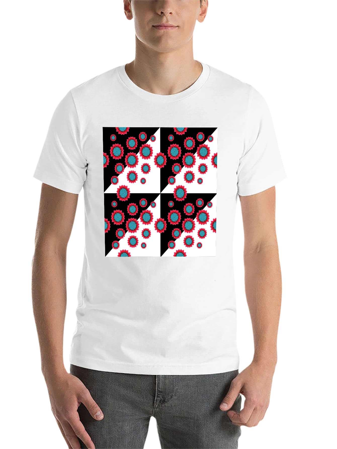 Black Floral Pattern Black T-Shirt view 14