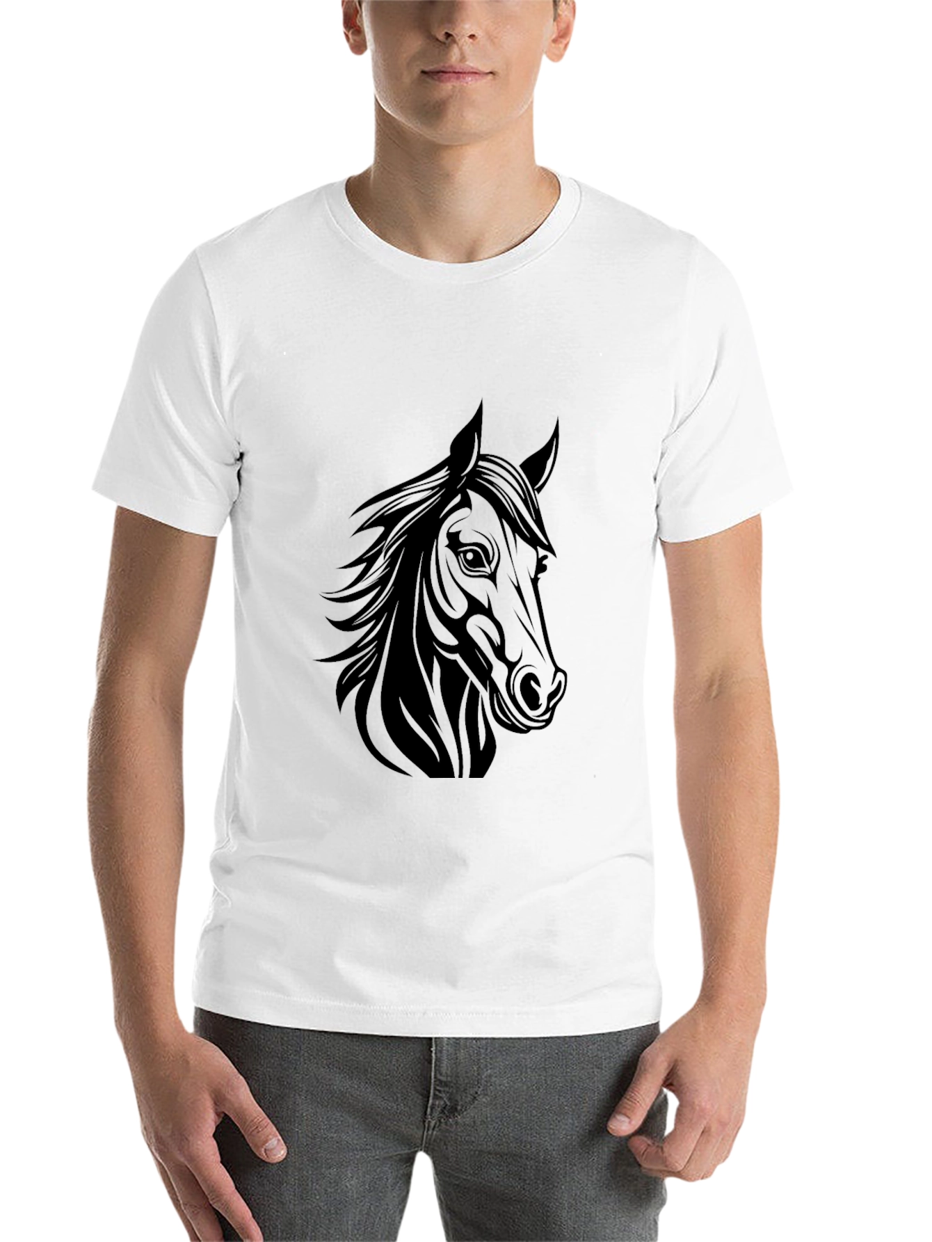 Black Horse Graphic T-Shirt - Black Crew Neck Tee view 14