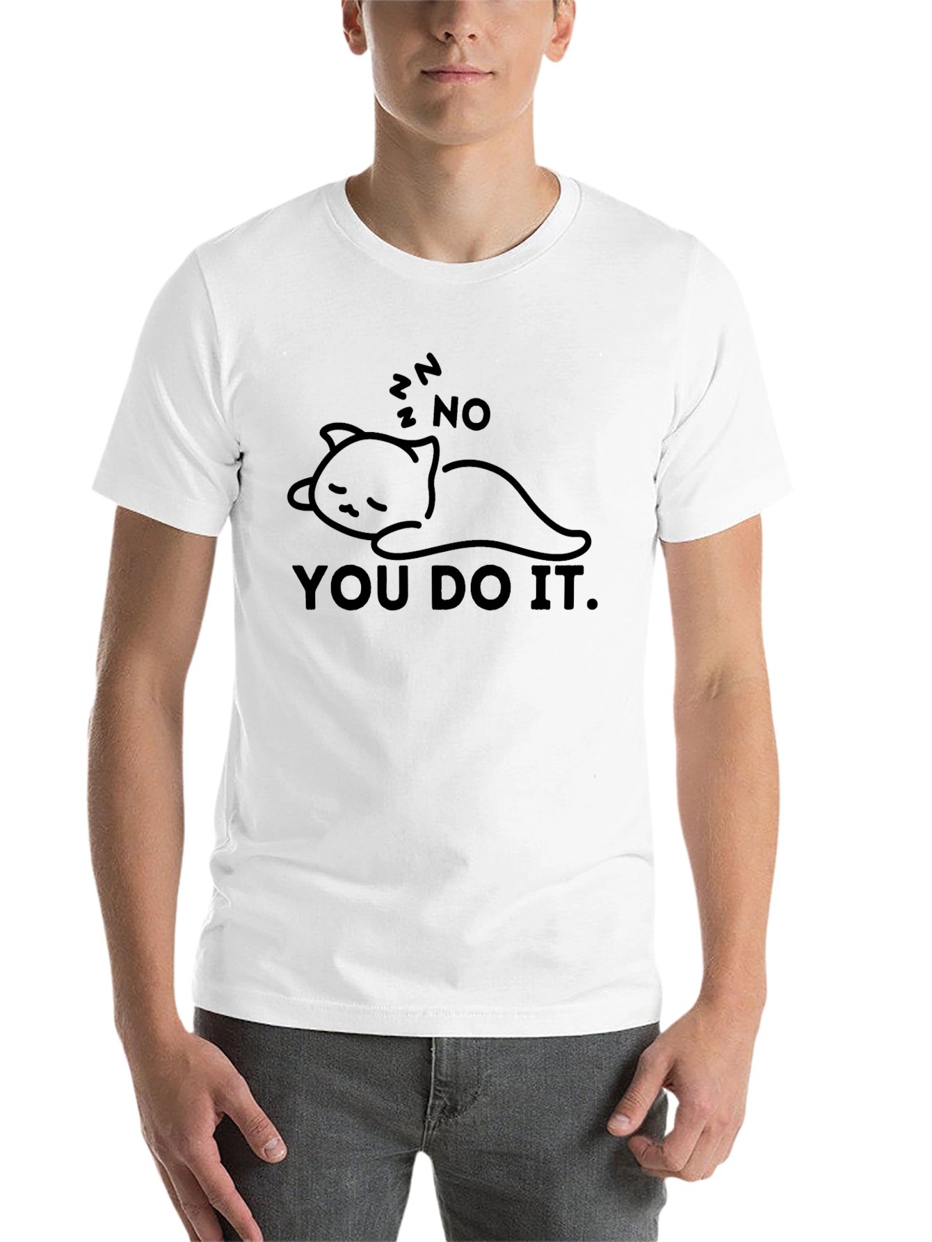 Black Lazy Cat You Do It T-Shirt - Black, Funny, Unisex view 14