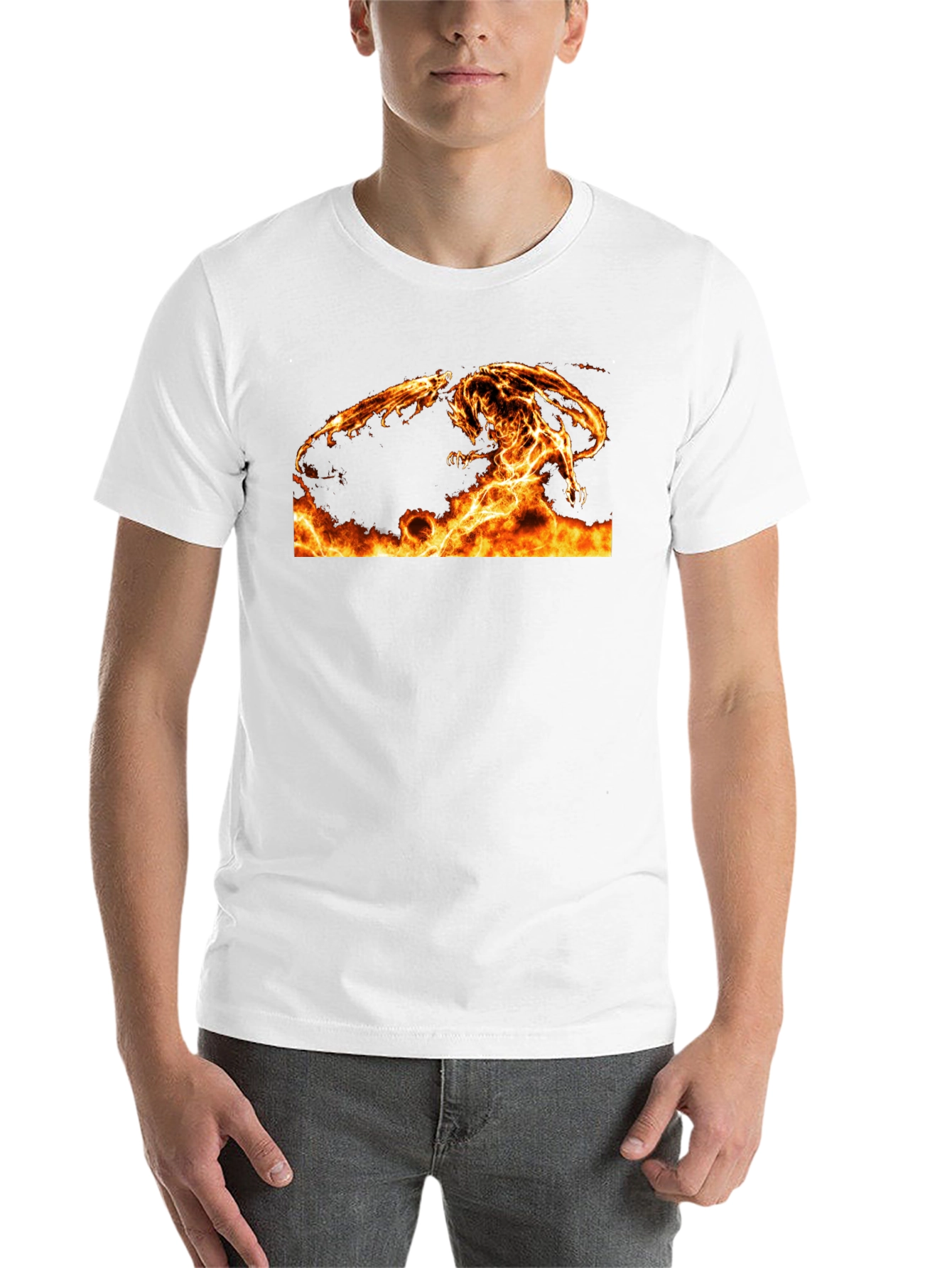 Fiery Dragon Graphic Tee - Black Cotton Comfort - 14