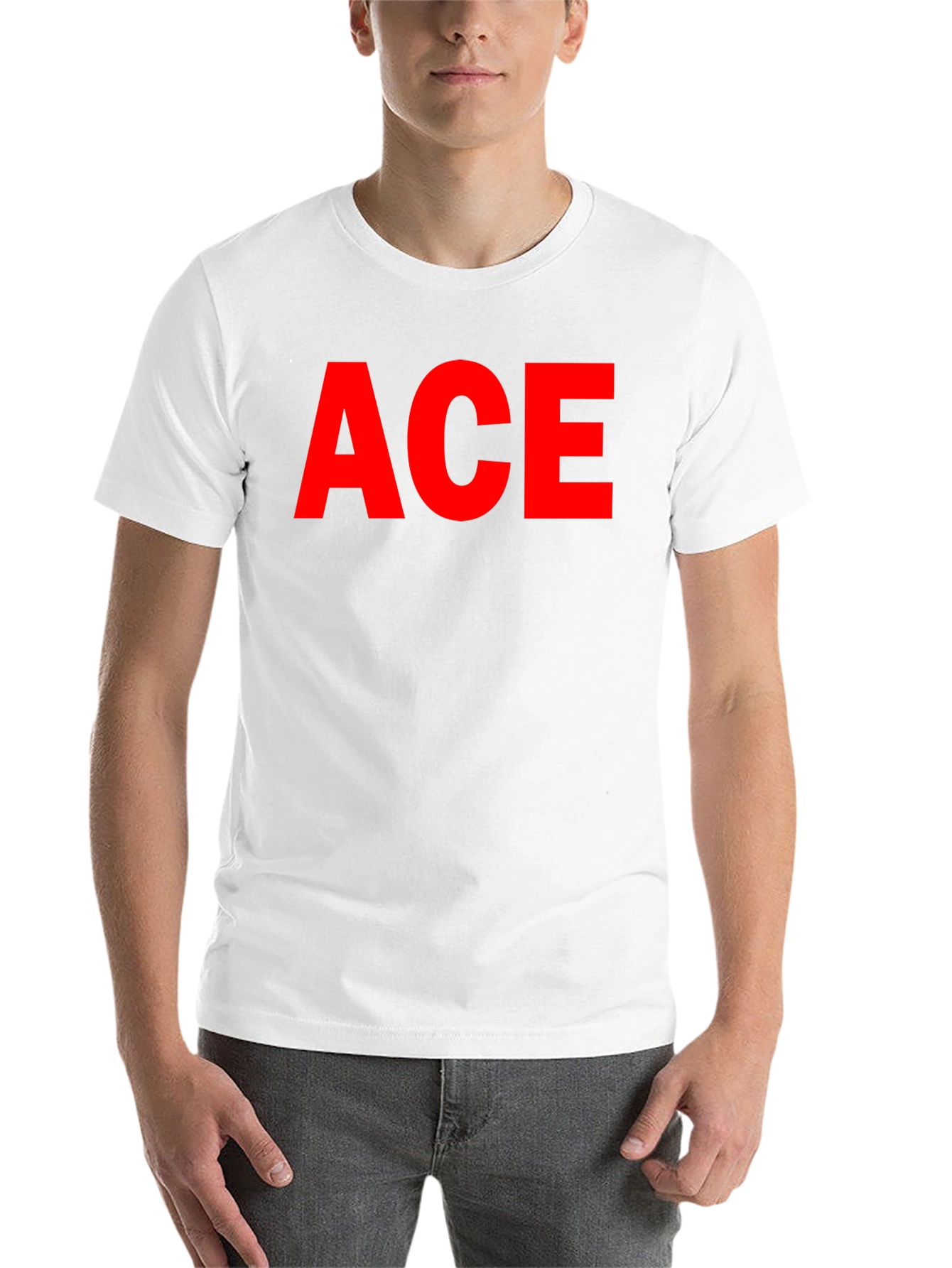 Black ACE Graphic Tee - Classic Crew Neck, Bold Red Print view 14