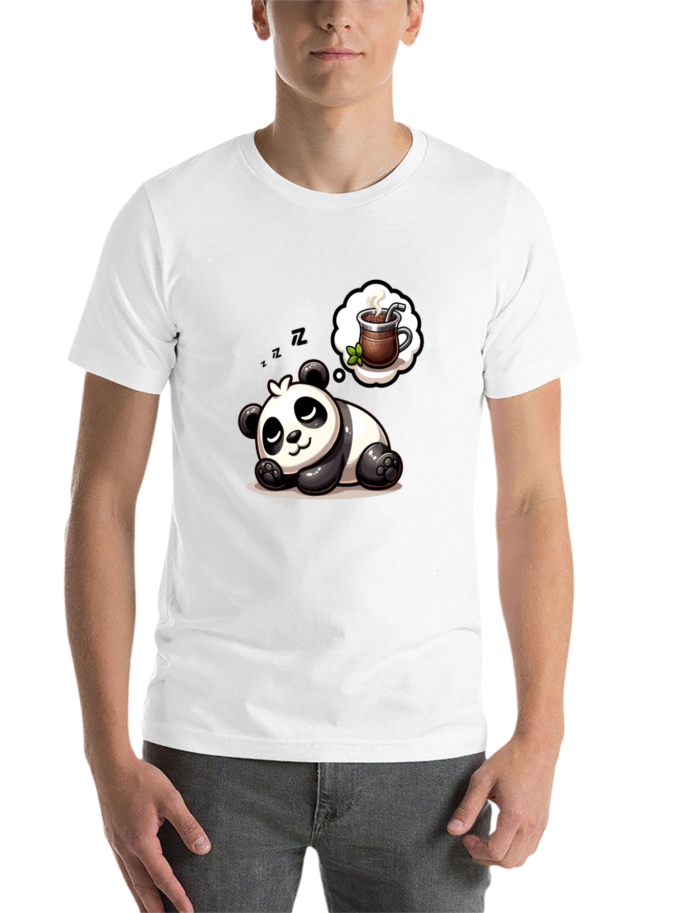 Black Dreamy Panda Coffee T-Shirt - Relaxed & Cute view 14