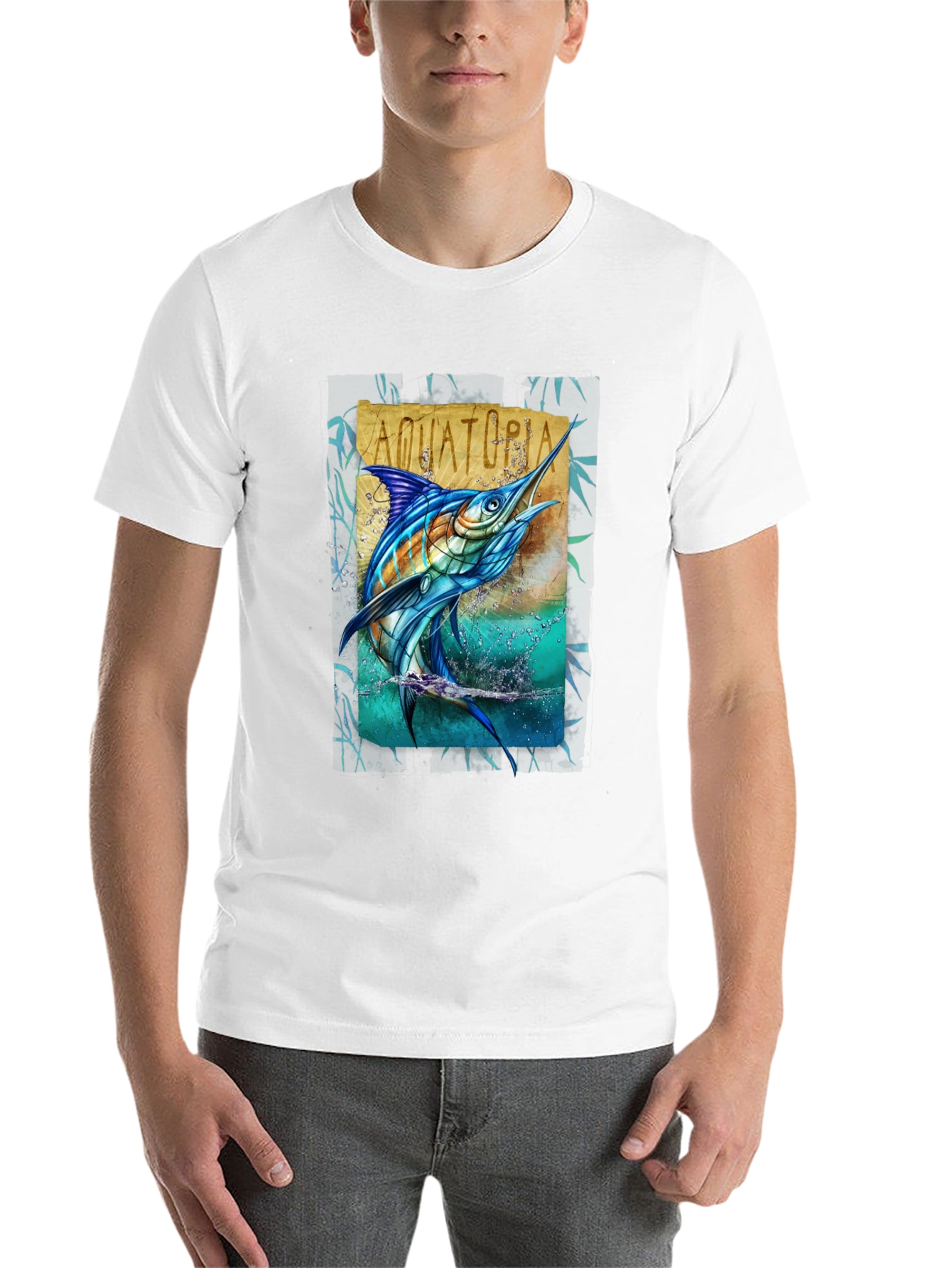 Aquatoria Marlin Fish Graphic Tee - Black Cotton T-Shirt - 14