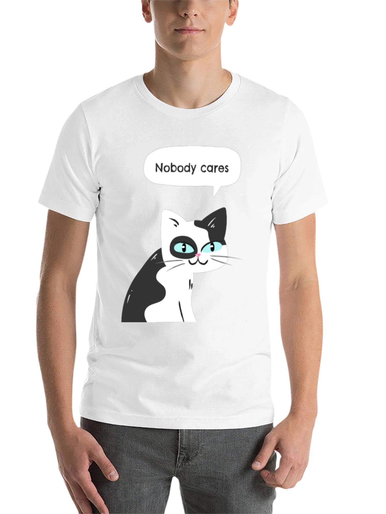 Black Nobody Cares Cat Graphic Tee - Black view 14