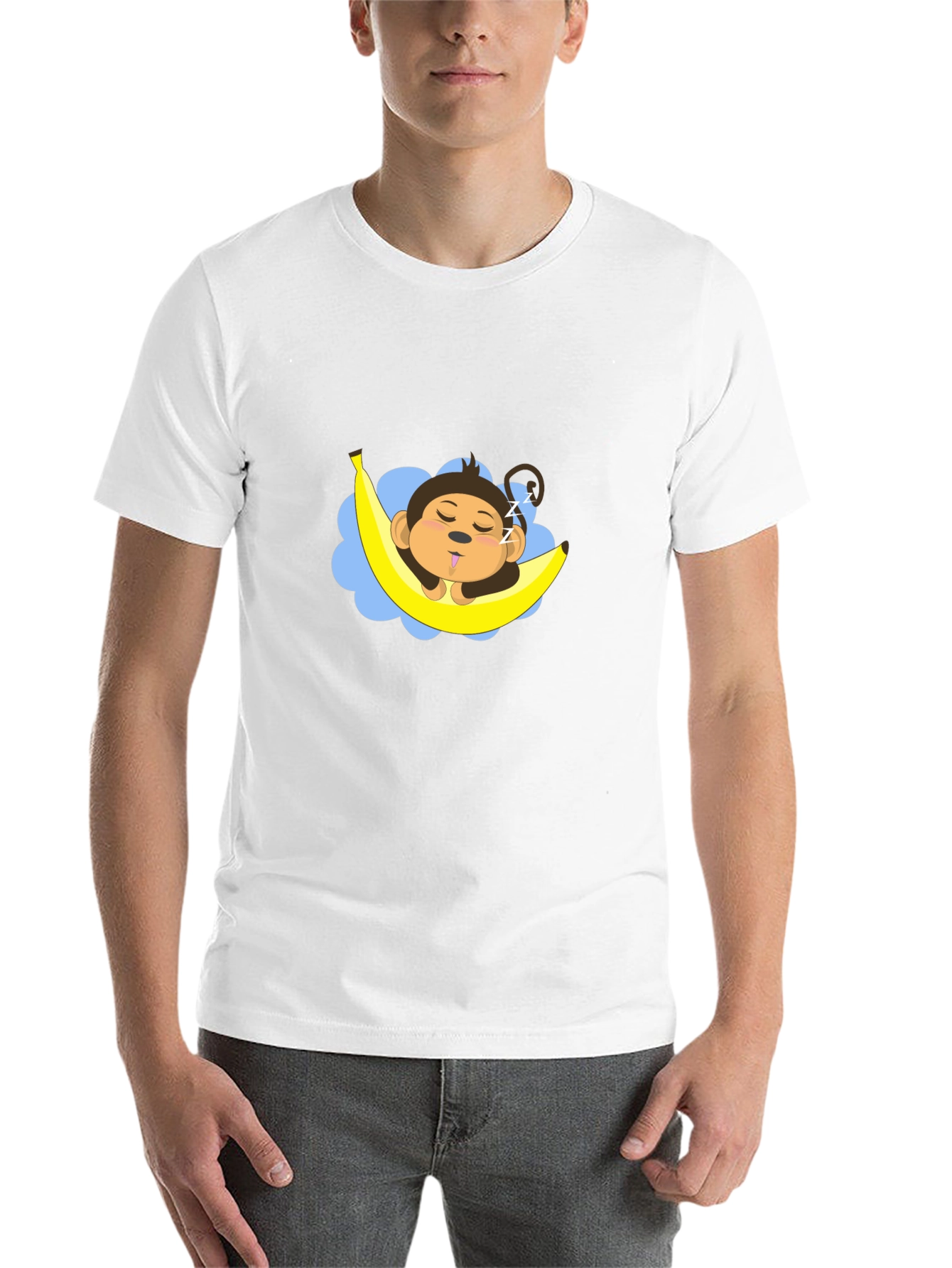 Black Sleeping Monkey Banana T-Shirt - Unisex Black Tee view 14
