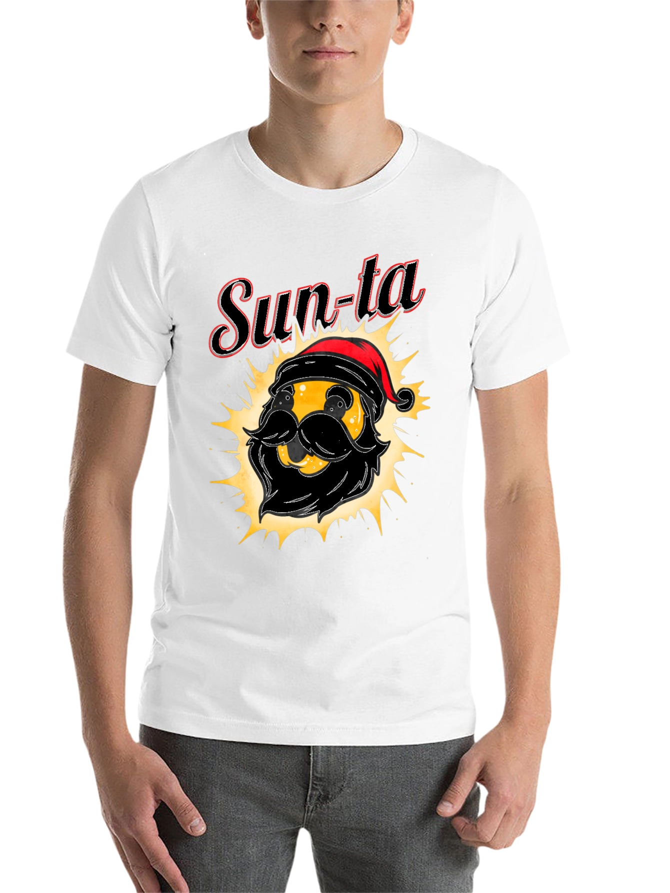 Black Sun-ta Graphic Tee - Santa Claus Emoji T-Shirt view 14