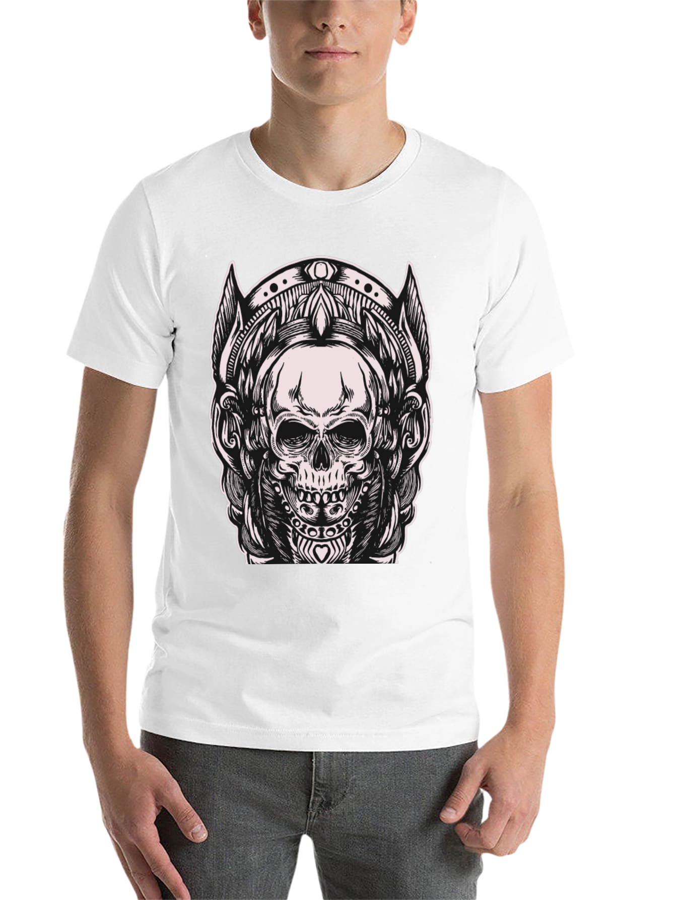 Black Skull Graphic Tee - Black Cotton Blend T-Shirt view 14