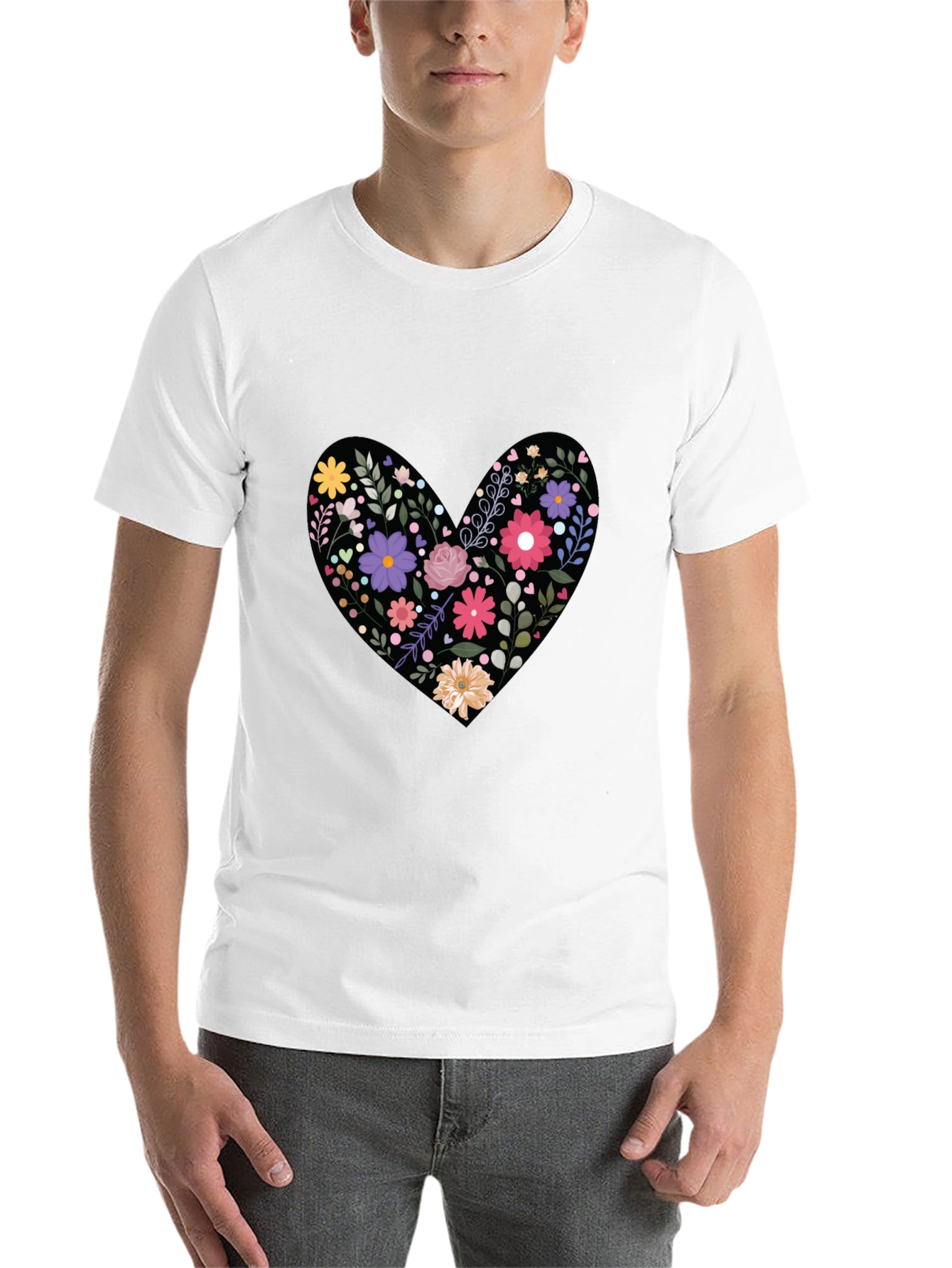 Black Floral Heart Graphic Tee - Black view 14