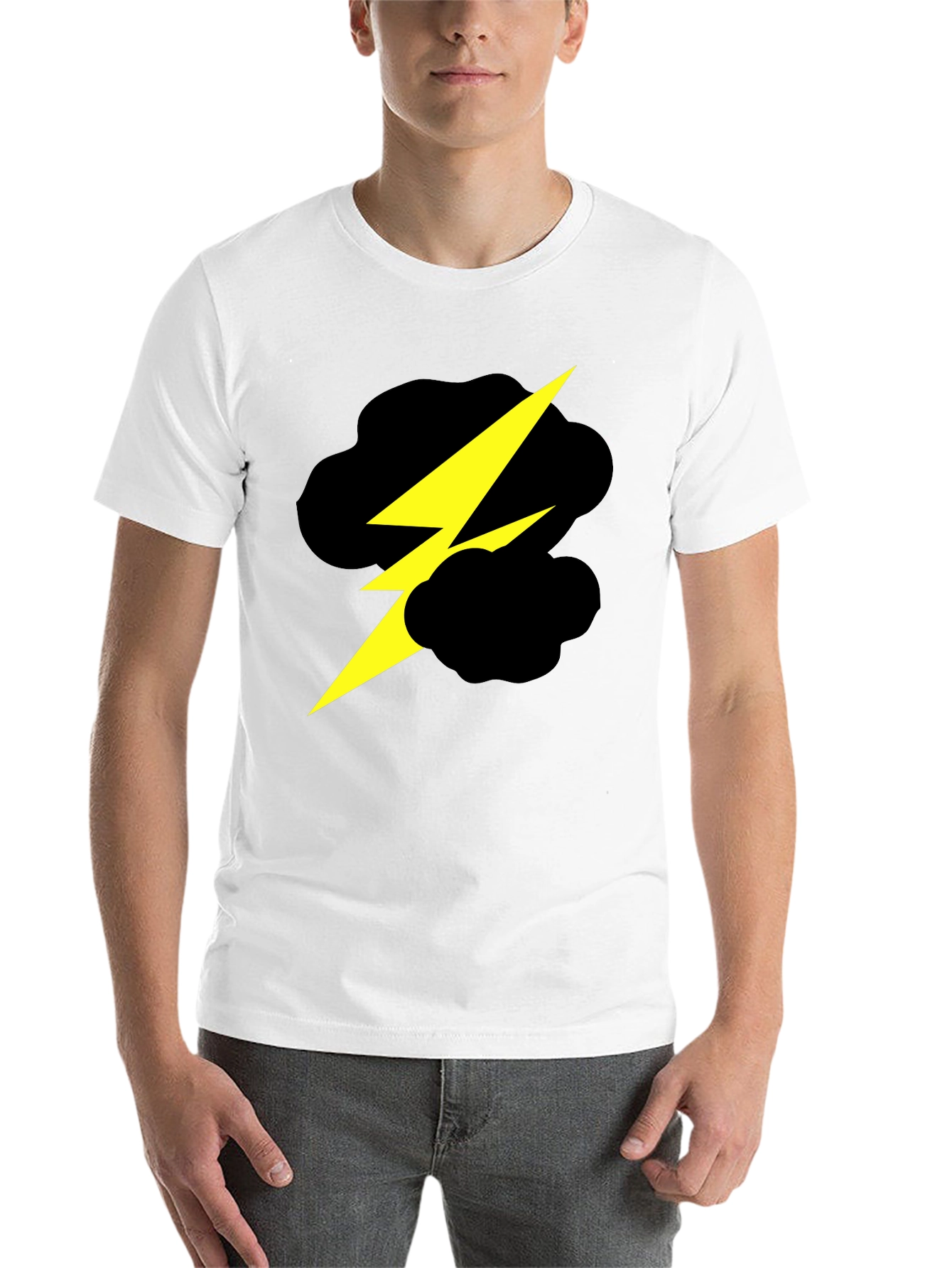 Black Lightning Bolt Cloud Graphic Black T-Shirt view 14
