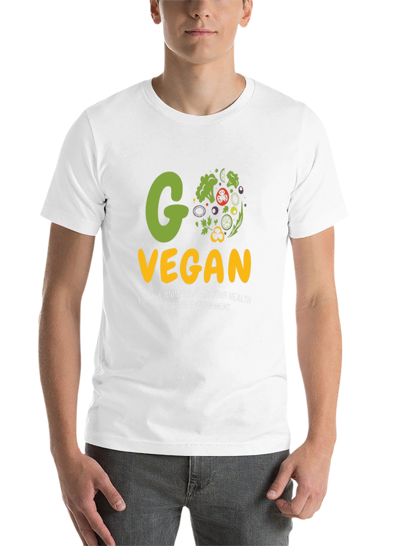 Black Go Vegan Black T-Shirt - Animals, Health, Environment! view 14
