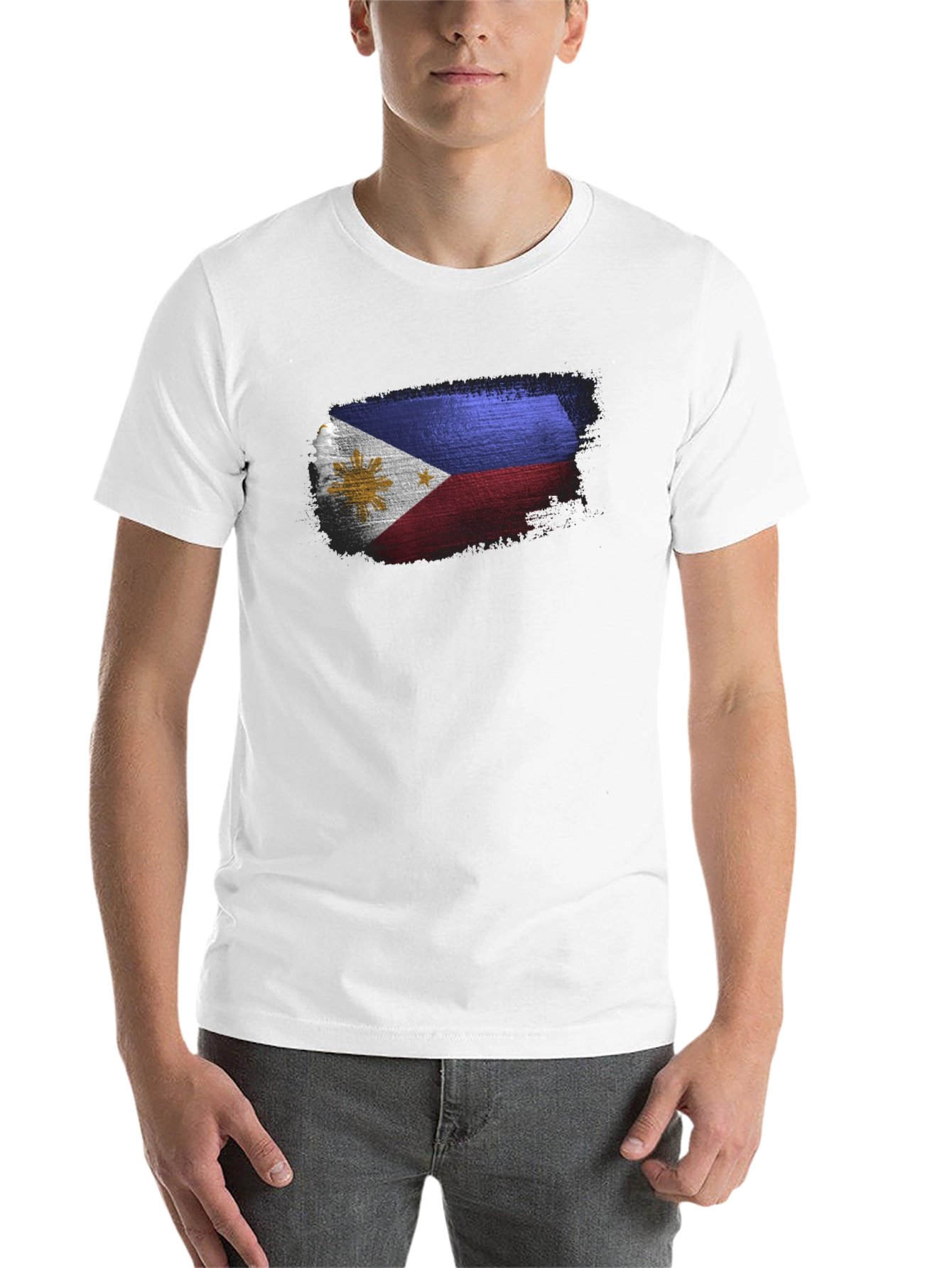 Black Men's Black T-Shirt with Filipino Flag Design view 14