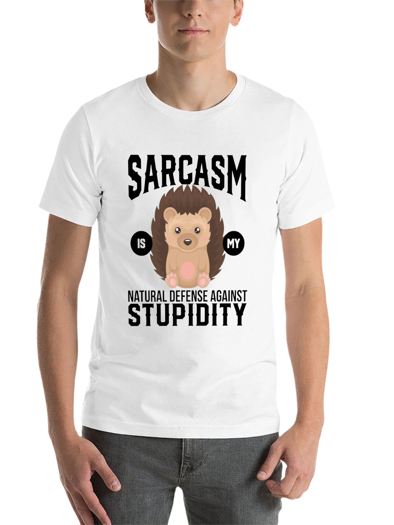 Black Sarcasm Hedgehog T-Shirt - Natural Defense view 14