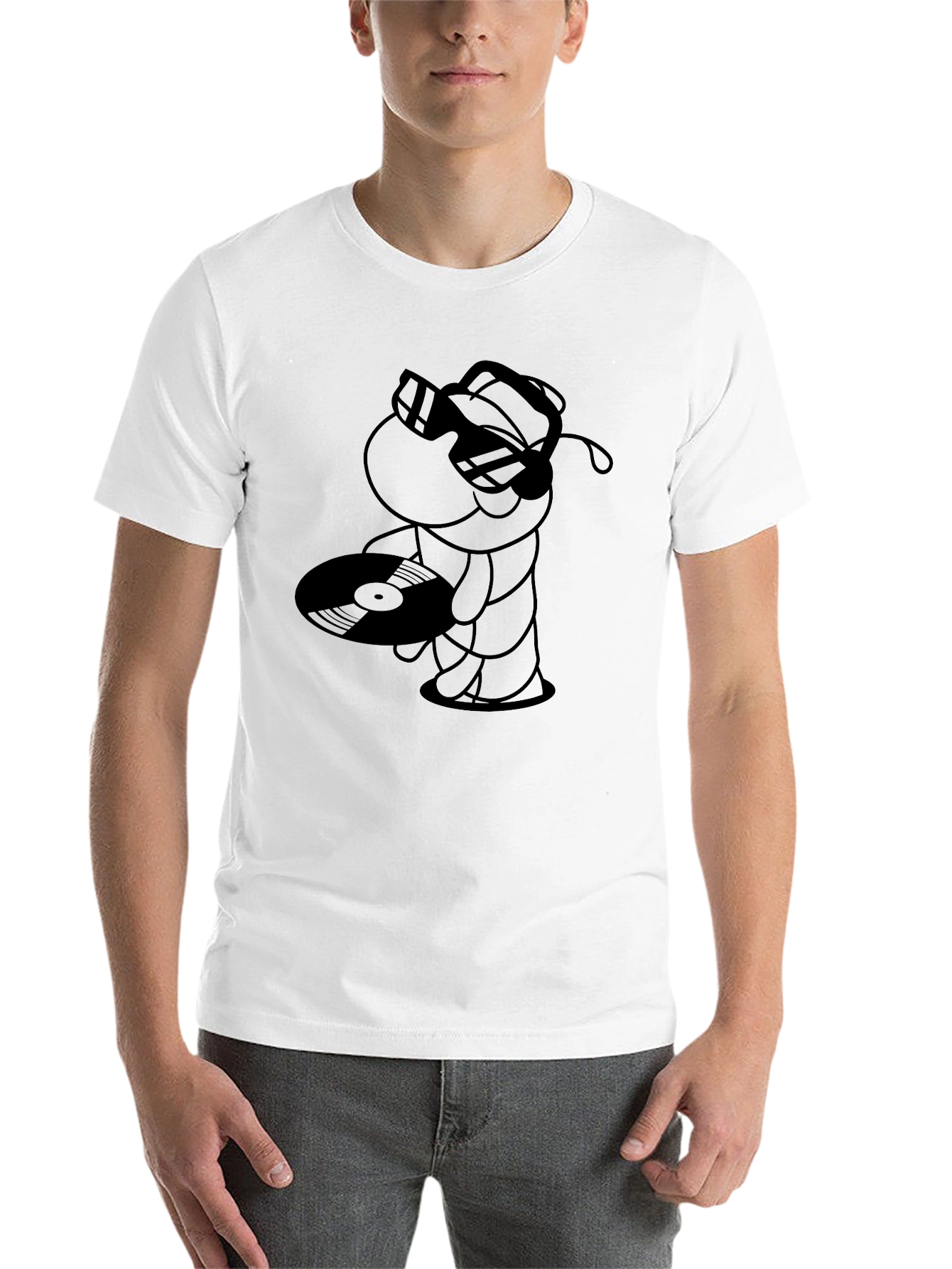 Black DJ Hippo Graphic Tee - Cool Black Cotton T-Shirt view 14