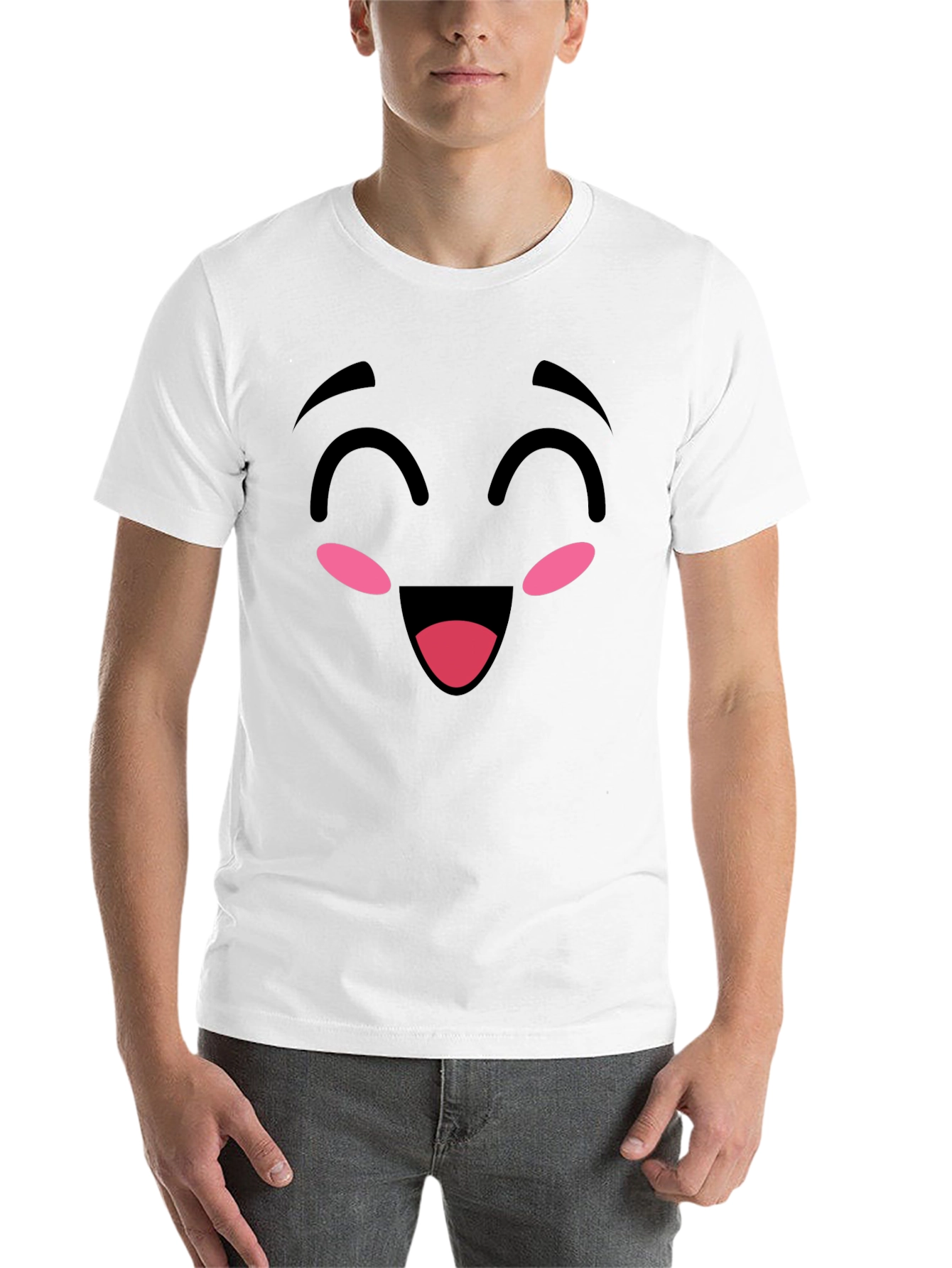 Black Happy Face Graphic Tee - Soft Cotton Blend view 14