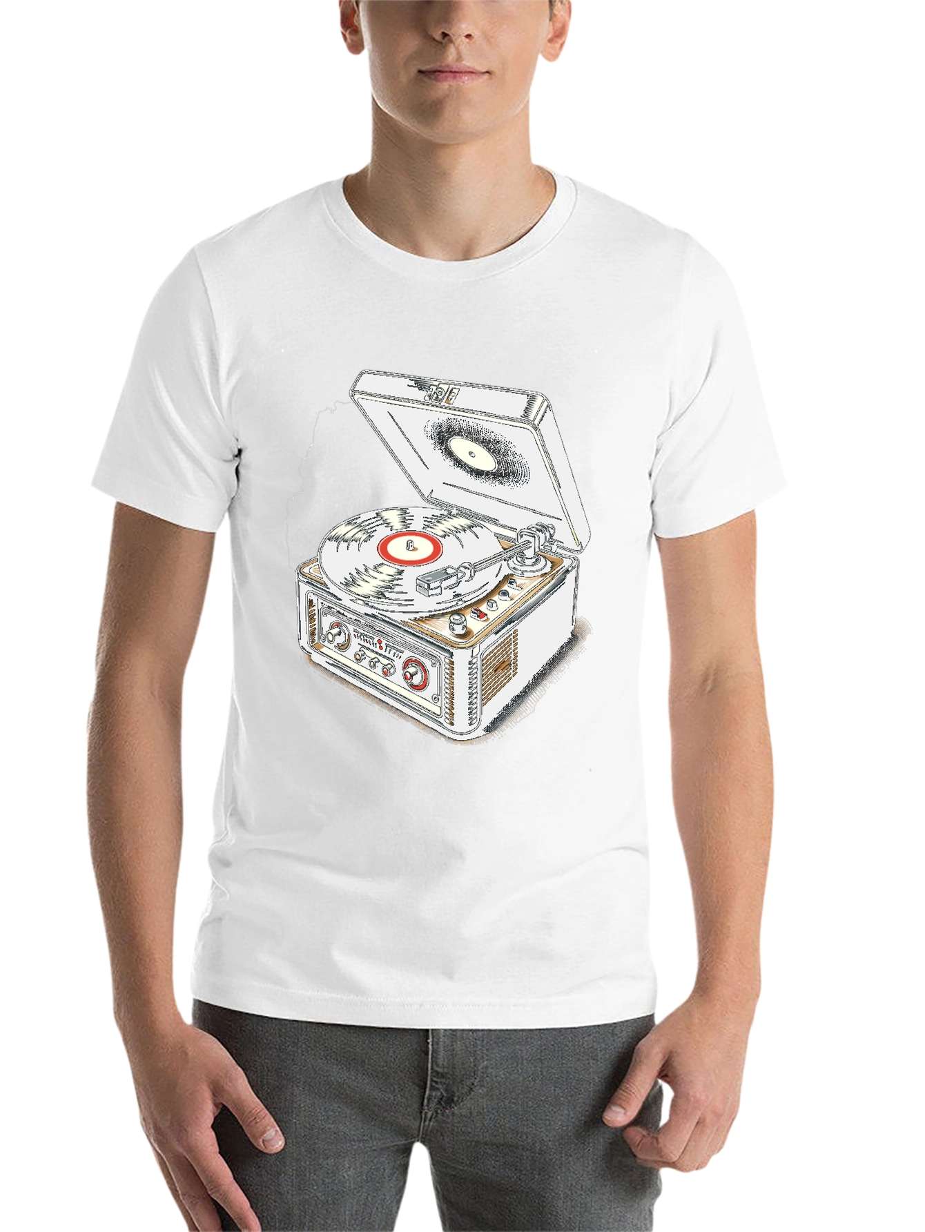 Black Vintage Record Player T-Shirt - Music Lover Tee view 14