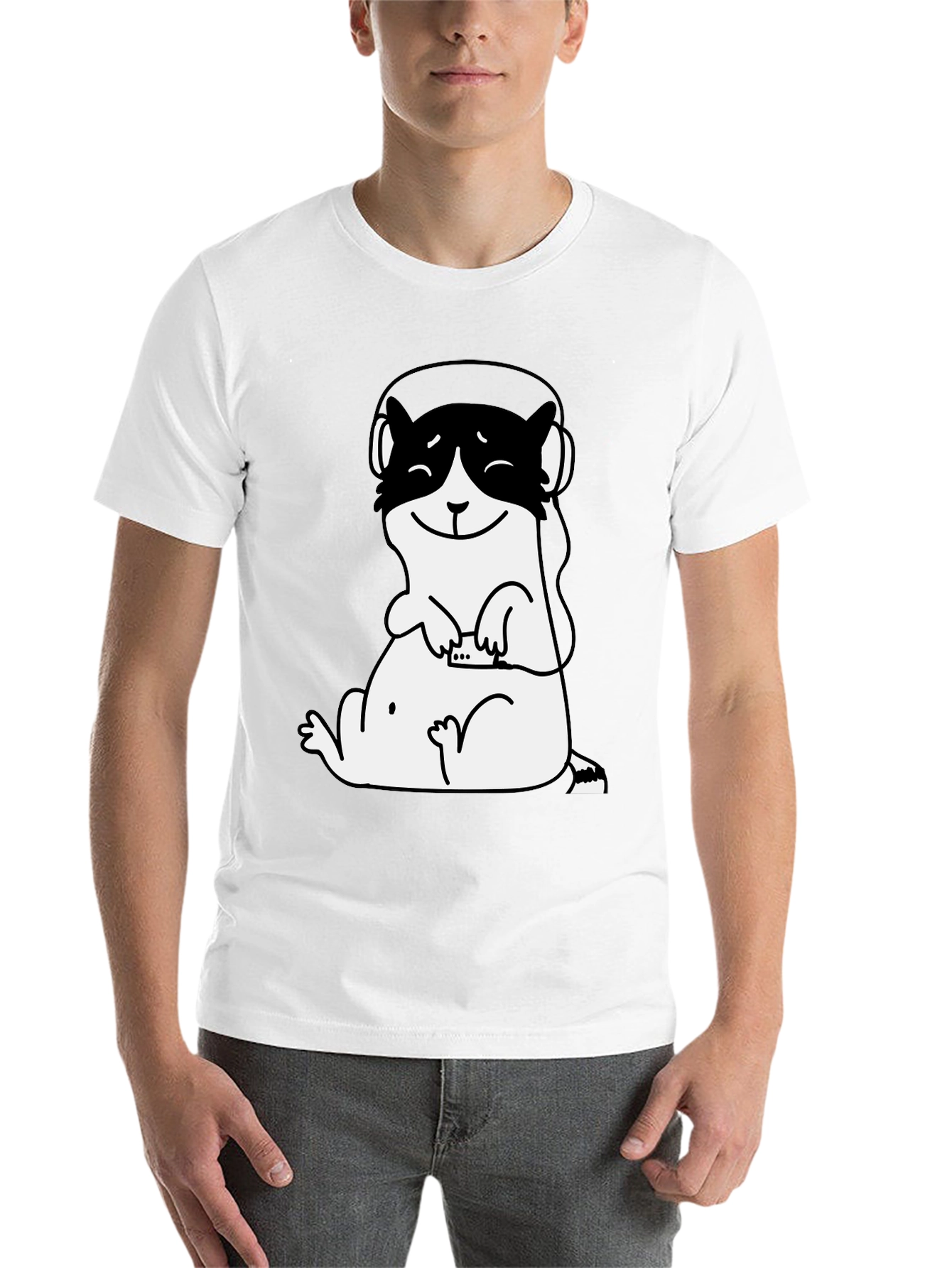 Black Cute Otter DJ Graphic Tee - Black Cotton T-Shirt view 14