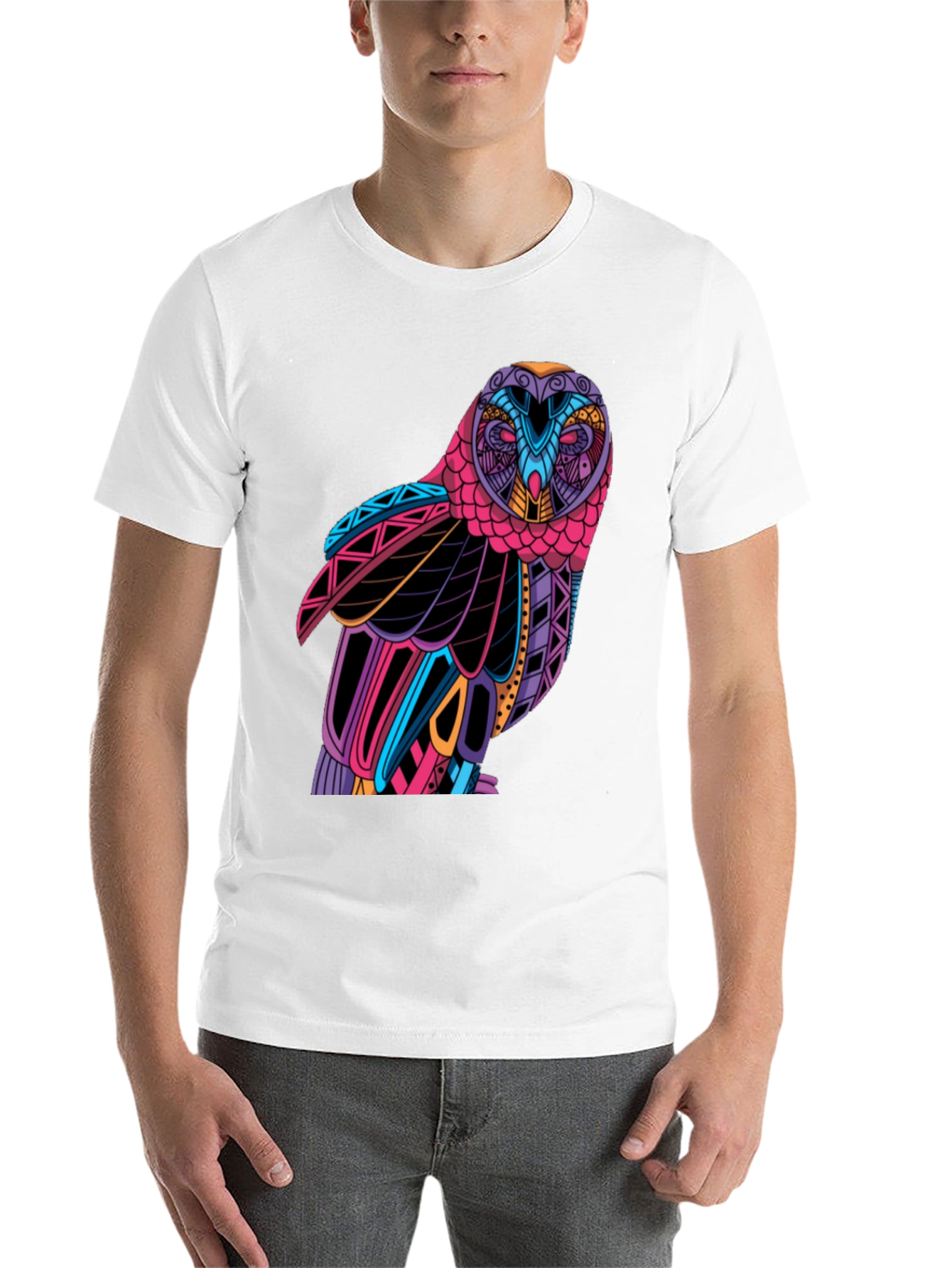 Black Colorful Owl Graphic T-Shirt - Unique Design view 14