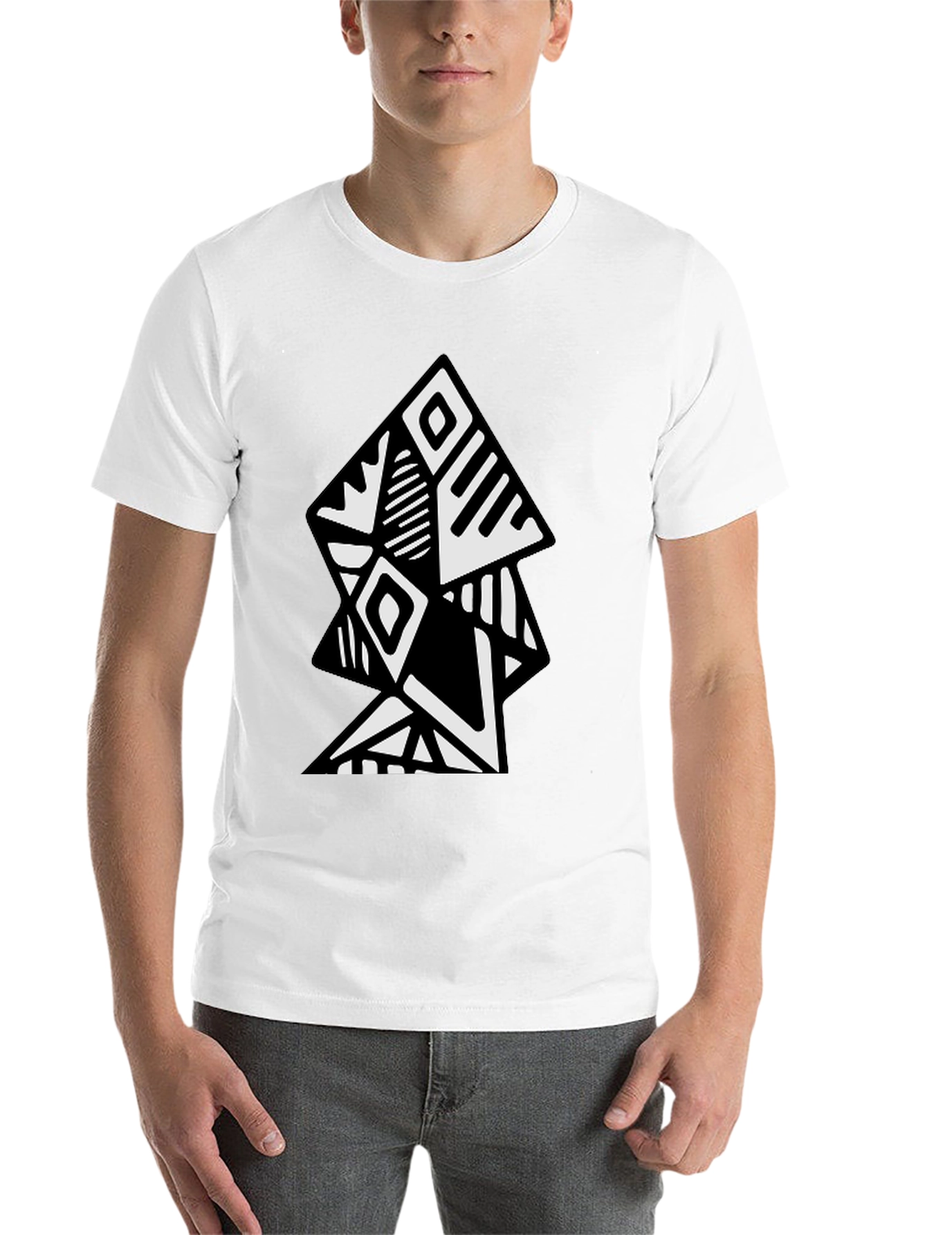 Black Geometric Tribal Art Black T-Shirt view 14
