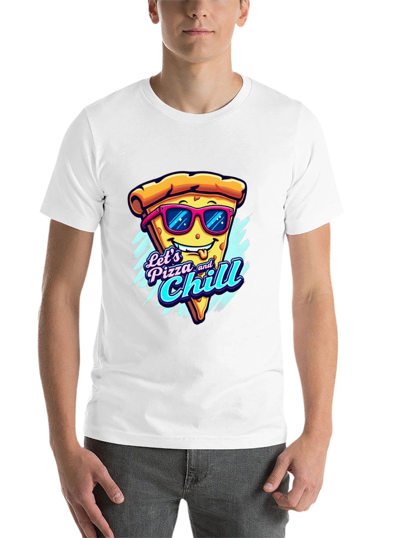 Black Let's Pizza and Chill Funny Graphic Tee view 14