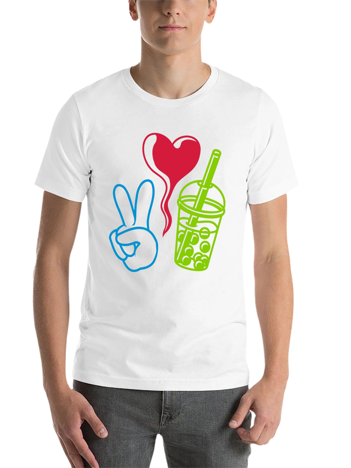 Black Peace, Love, Boba T-Shirt - Trendy Graphic Tee view 14
