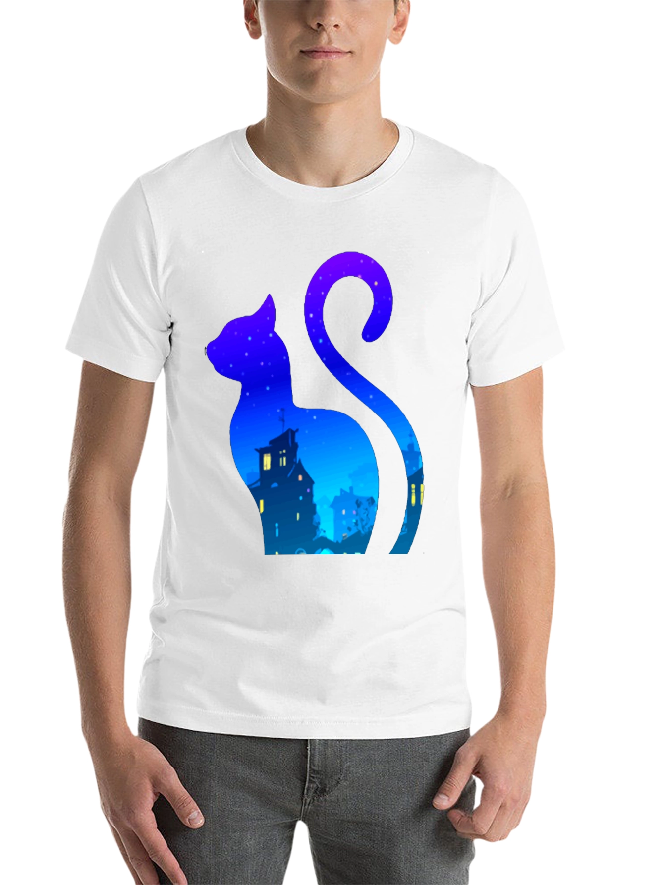 Black Cat Silhouette Night Sky T-Shirt - Urban Style view 14
