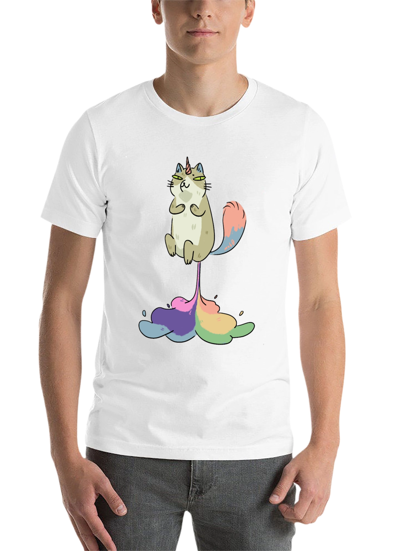 Black Unicorn Cat Rainbow Funny Black T-Shirt view 14