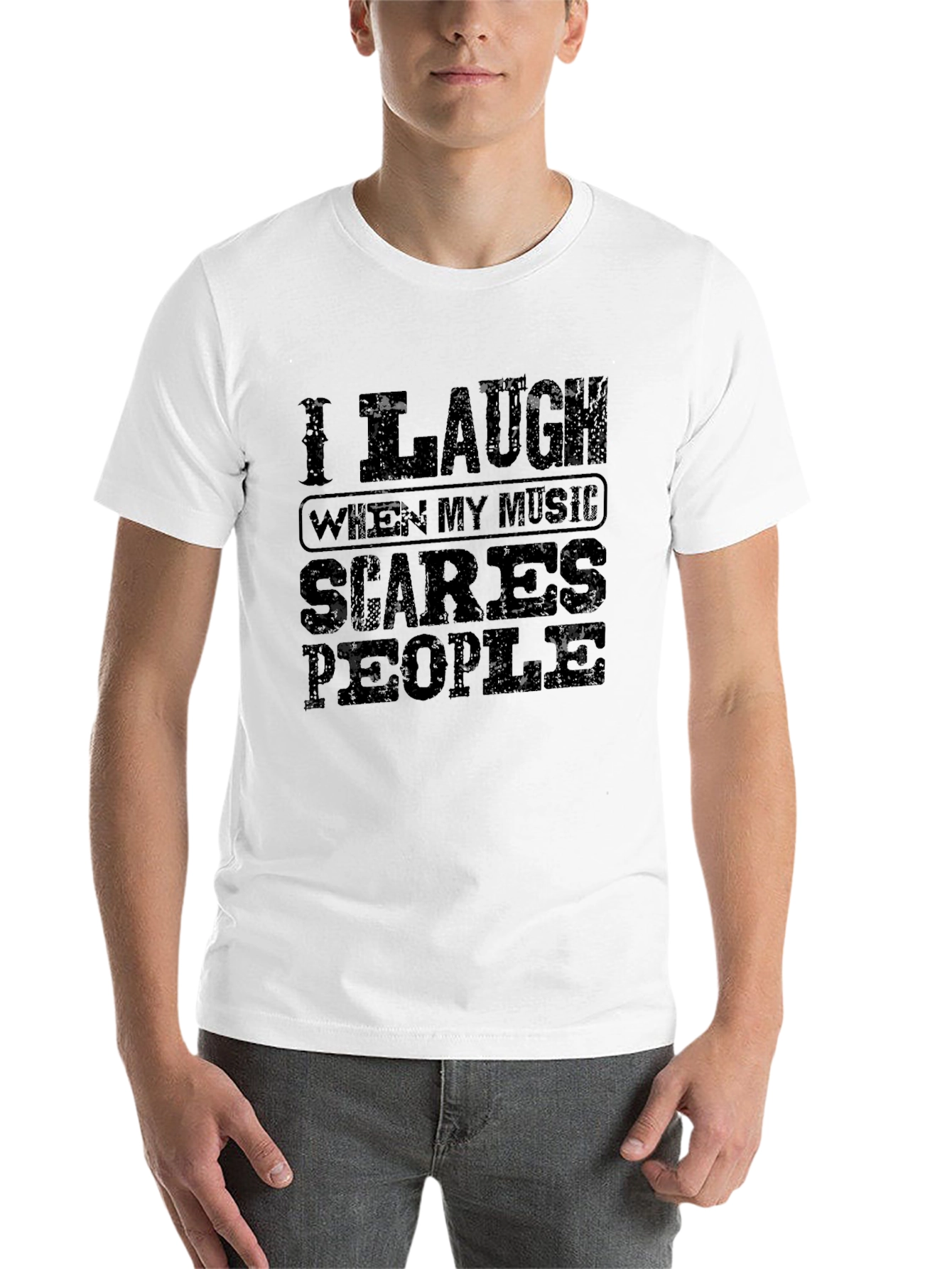 Black I Laugh When My Music Scares People Graphic Tee view 14