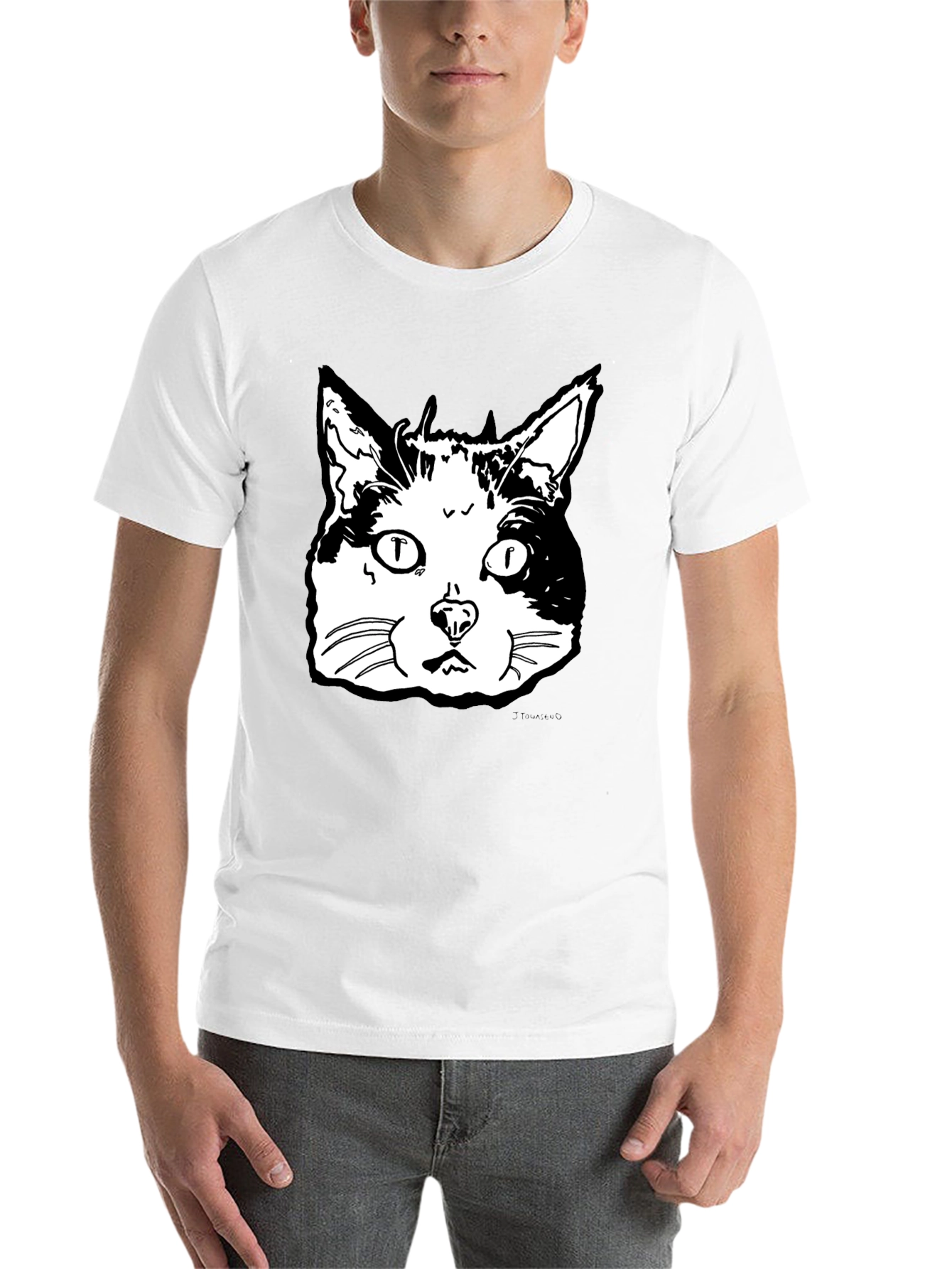 Black Cat Face Graphic T-Shirt - Black view 14