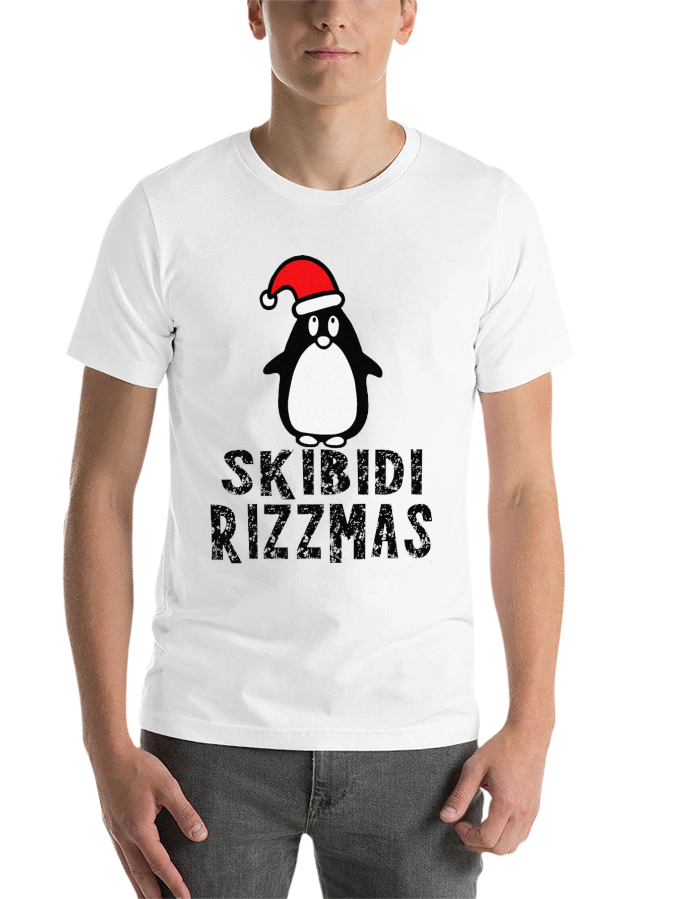 Black Skibidi Rizzmas Christmas Penguin T-Shirt view 14