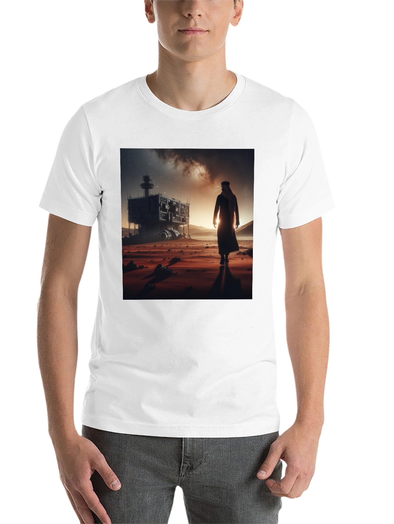 Black Futuristic Desert Traveler Graphic Tee view 14