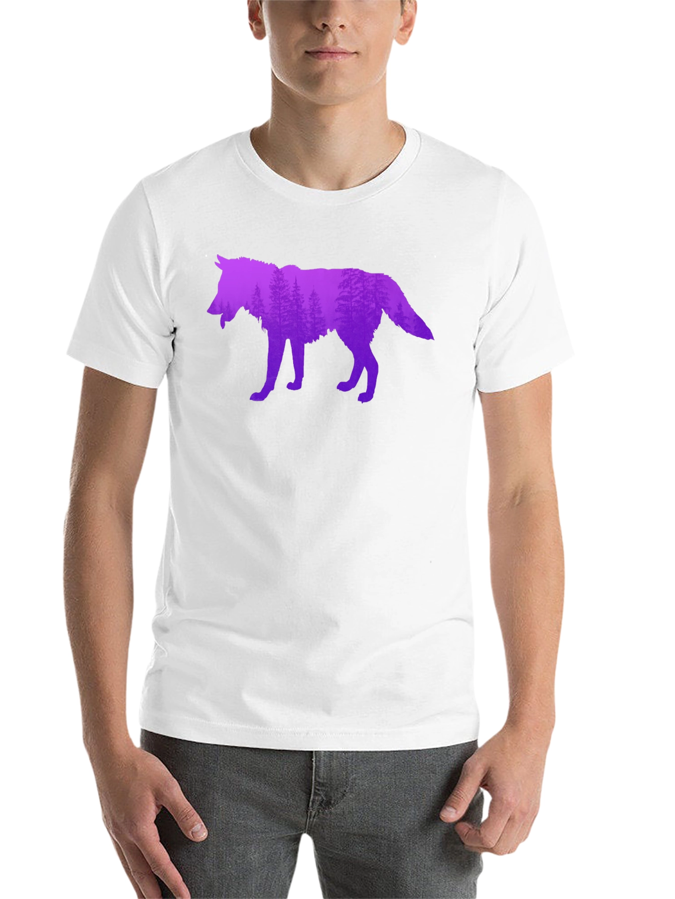 Black Wolf Silhouette Forest Graphic T-Shirt view 14