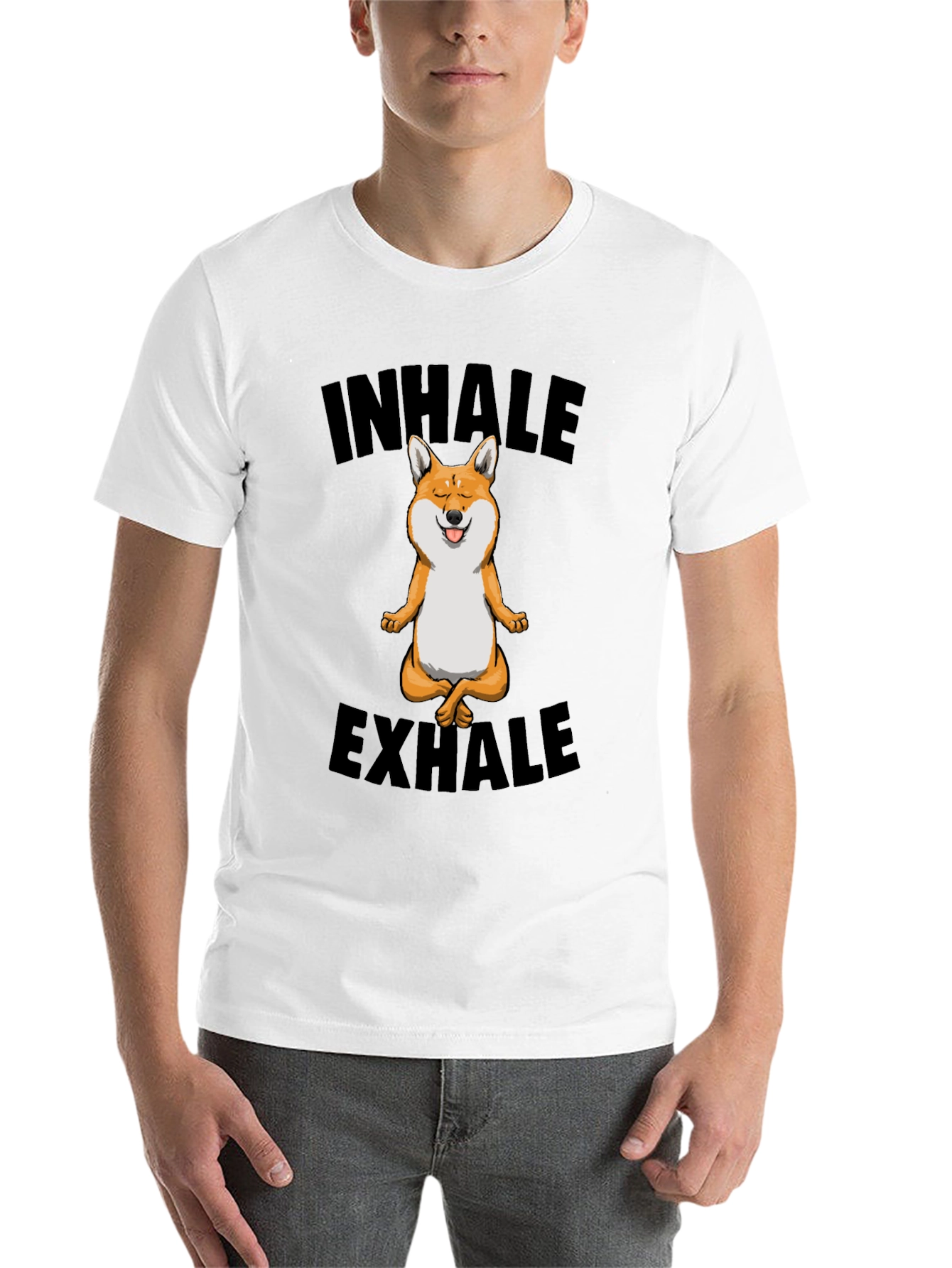 Black Yoga Dog T-Shirt - Inhale Exhale Meditation Tee view 14