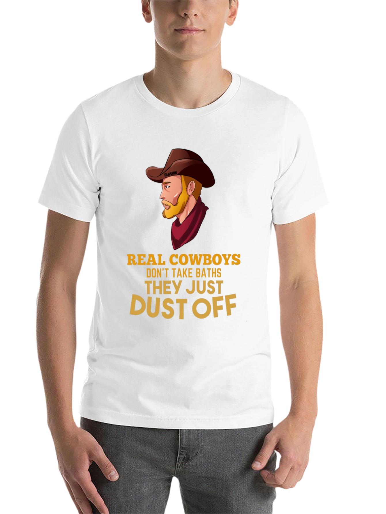 Black Real Cowboys Don't Take Baths Funny Graphic T-Shirt view 14