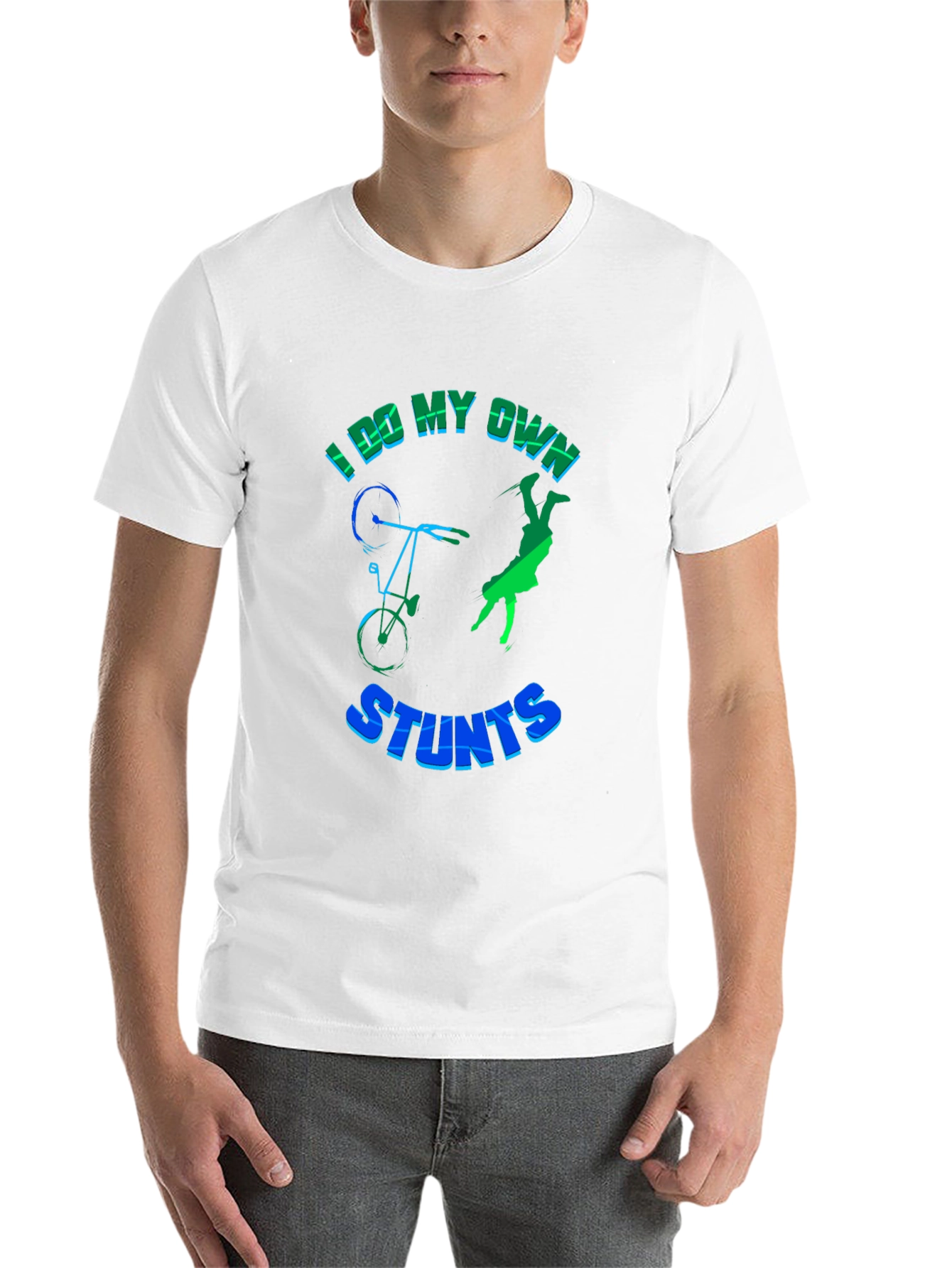 Black I Do My Own Stunts T-Shirt, Funny Bike Design view 14