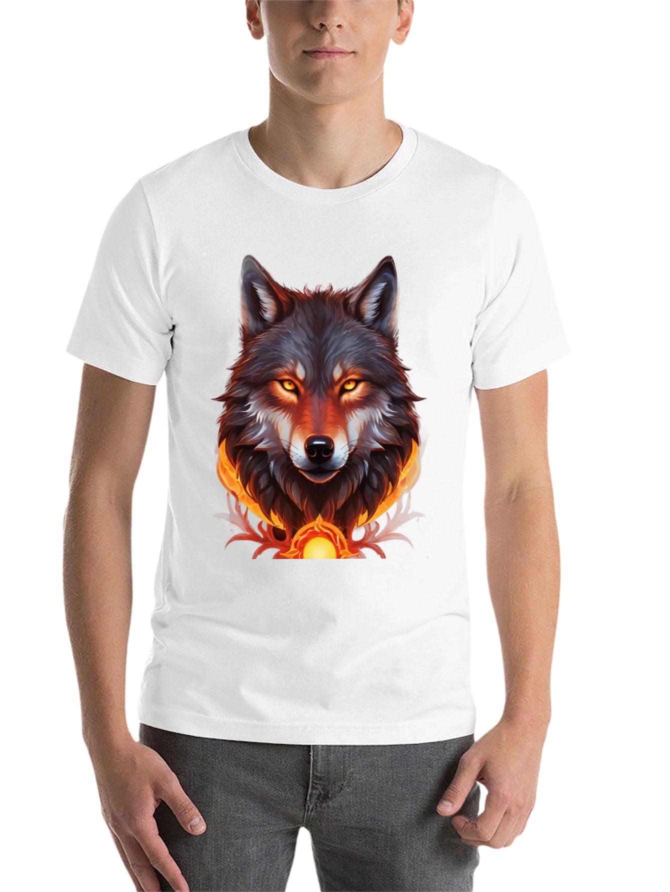 Black Fiery Wolf Graphic Tee - Bold Black T-Shirt view 14