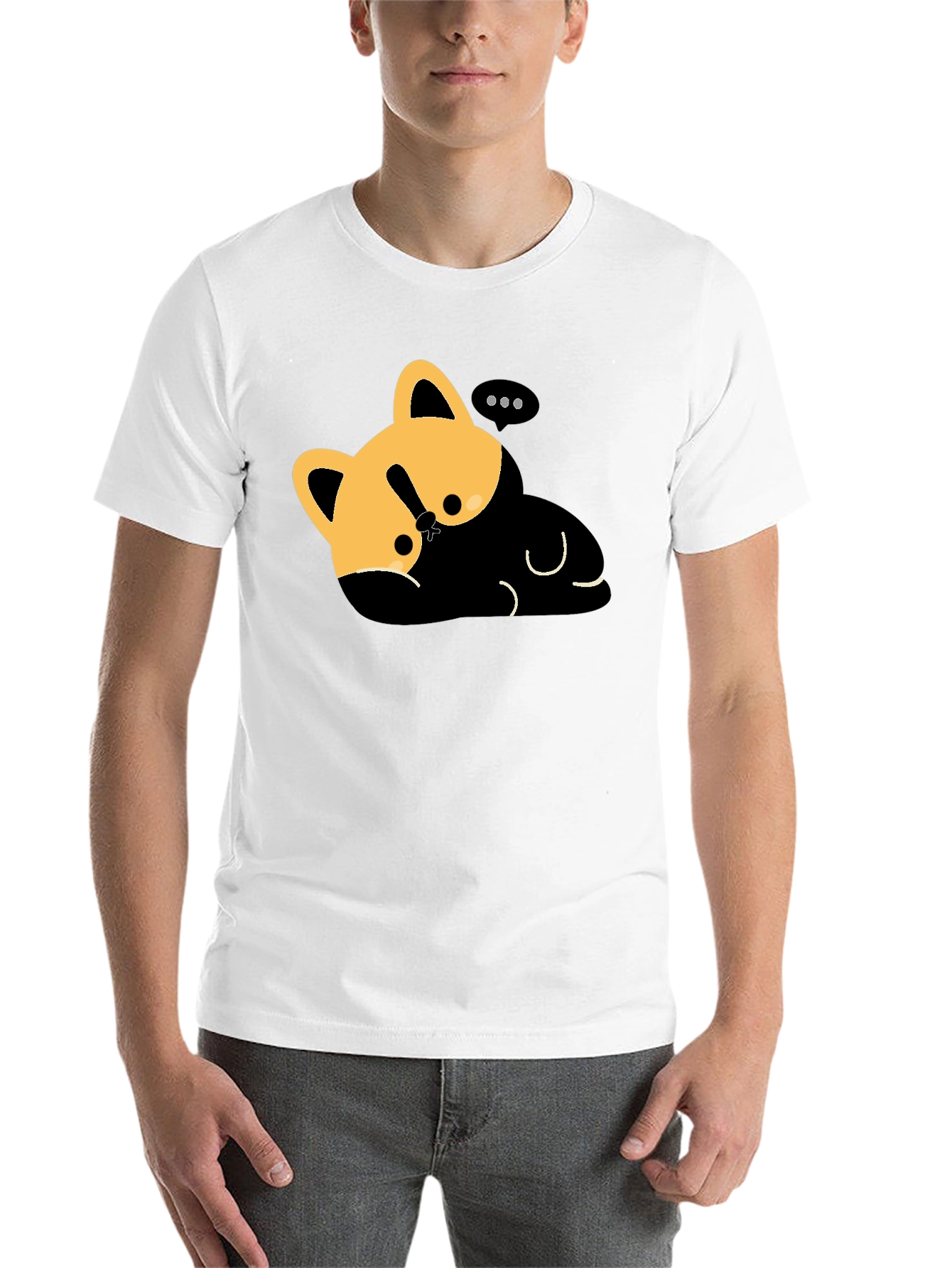 Black Cute Cat Nap T-Shirt - Relaxed Fit, Black view 14