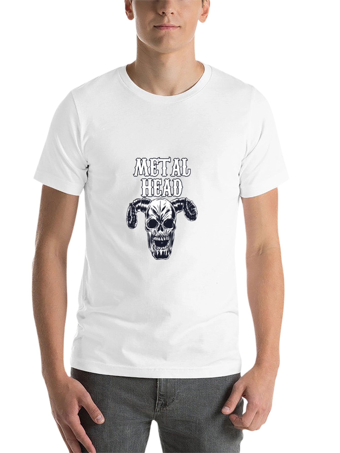 Metal Head Graphic Tee - Skull Horns Black T-Shirt - 14