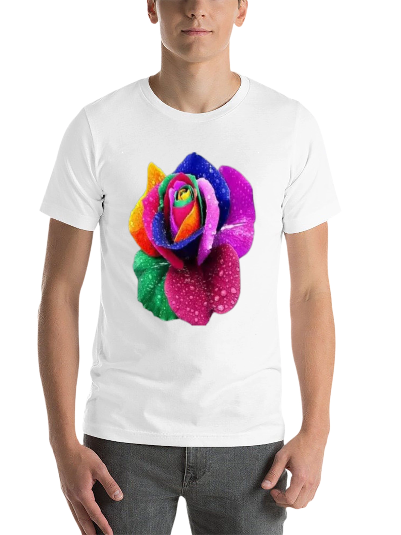 Rainbow Rose Graphic Tee - Men's Black T-Shirt - 14