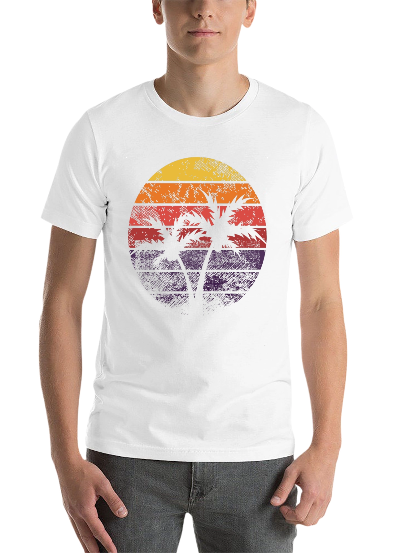 Black Retro Sunset Palm Tree Graphic Tee view 14
