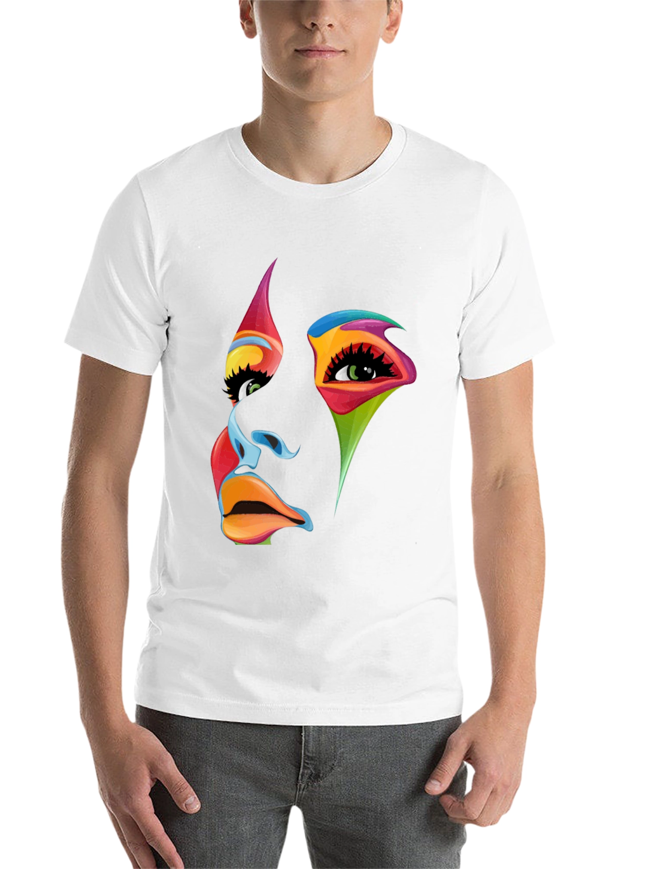 Black Abstract Face Graphic Tee - Vivid Colors, Modern Art view 14