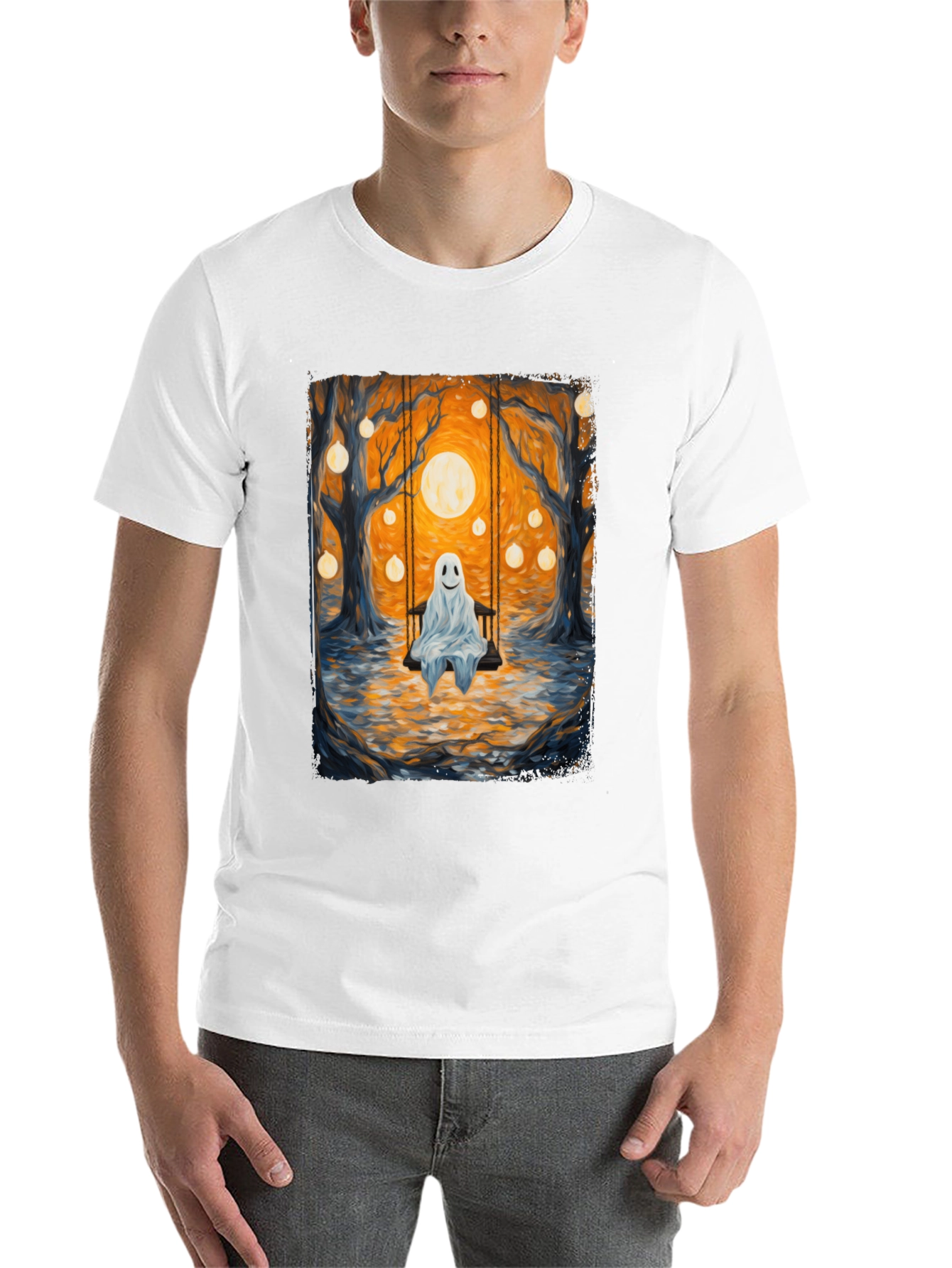 Black Ghost on Swing T-Shirt - Spooky Season view 14