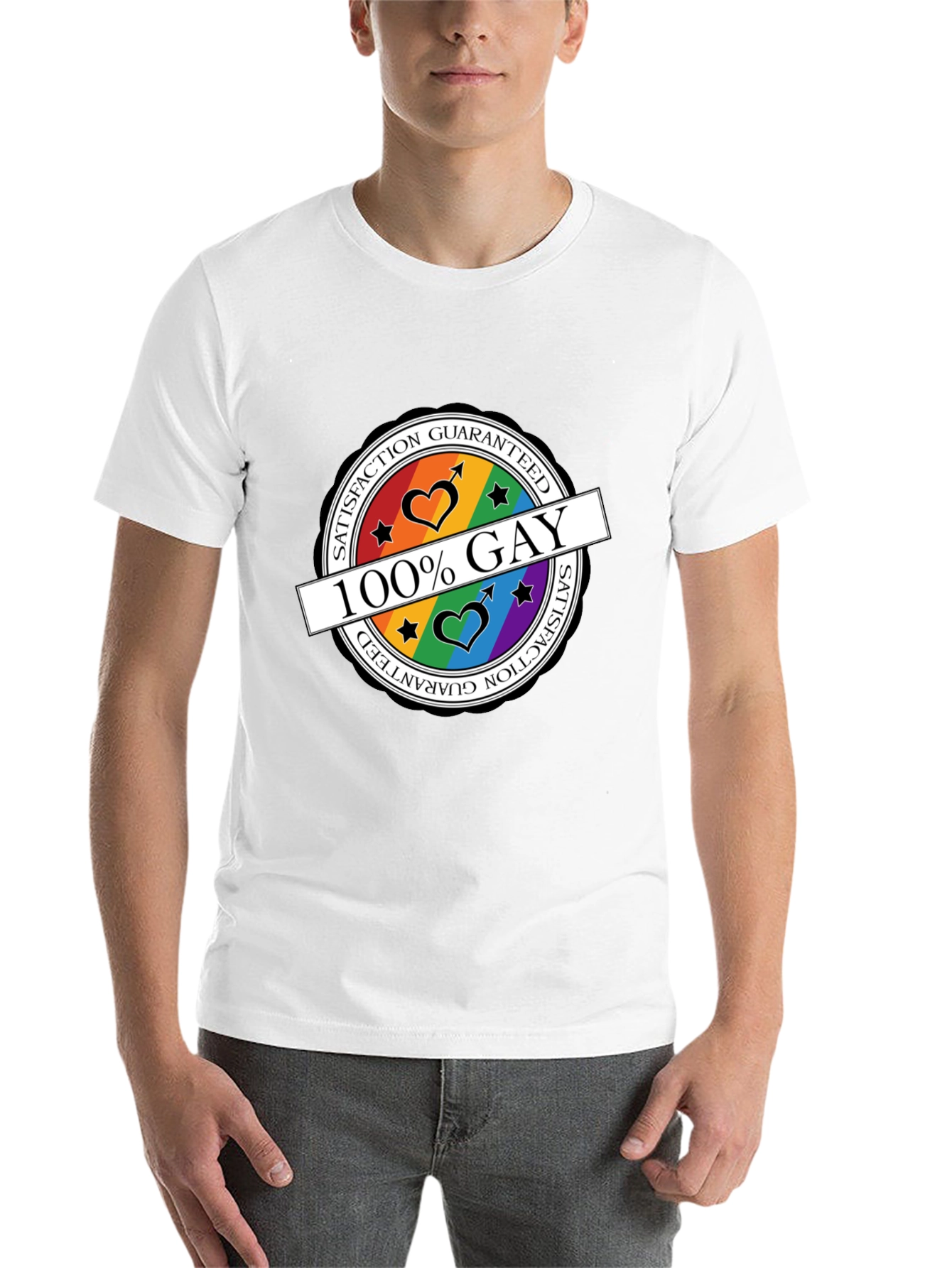 Black 100% Gay Pride T-Shirt - Satisfaction Guaranteed view 14
