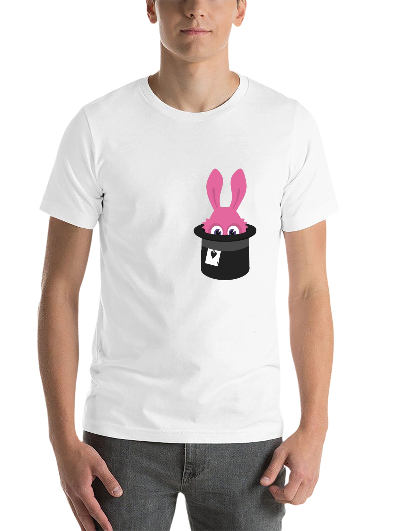 Black Magical Rabbit in Hat Graphic Tee - Black Cotton T-Shirt view 14